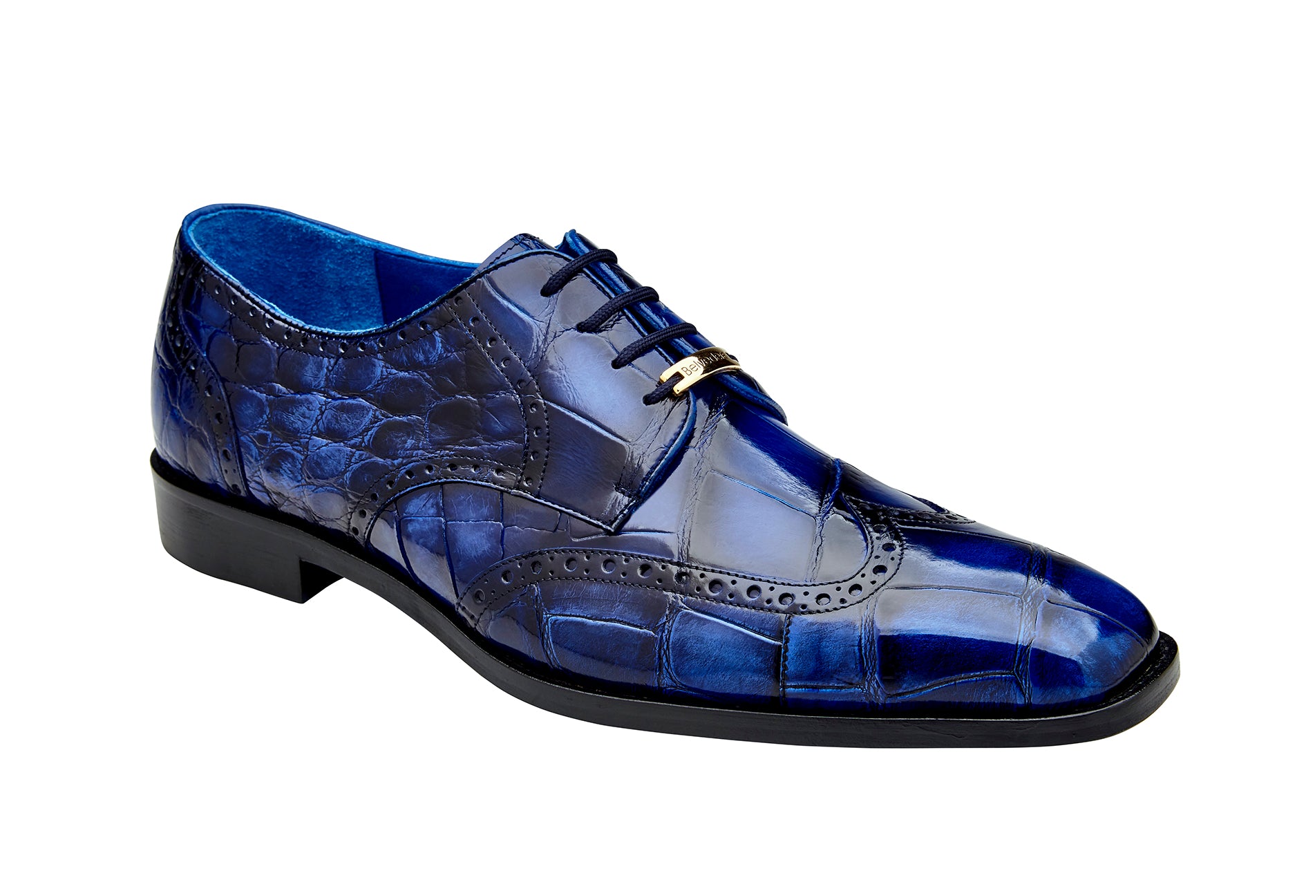 Belvedere Santo Genuine American Alligator Leather Dress Shoes for Men - Antique Blue - Size R70 - Premium Formal Business & Wedding Attire