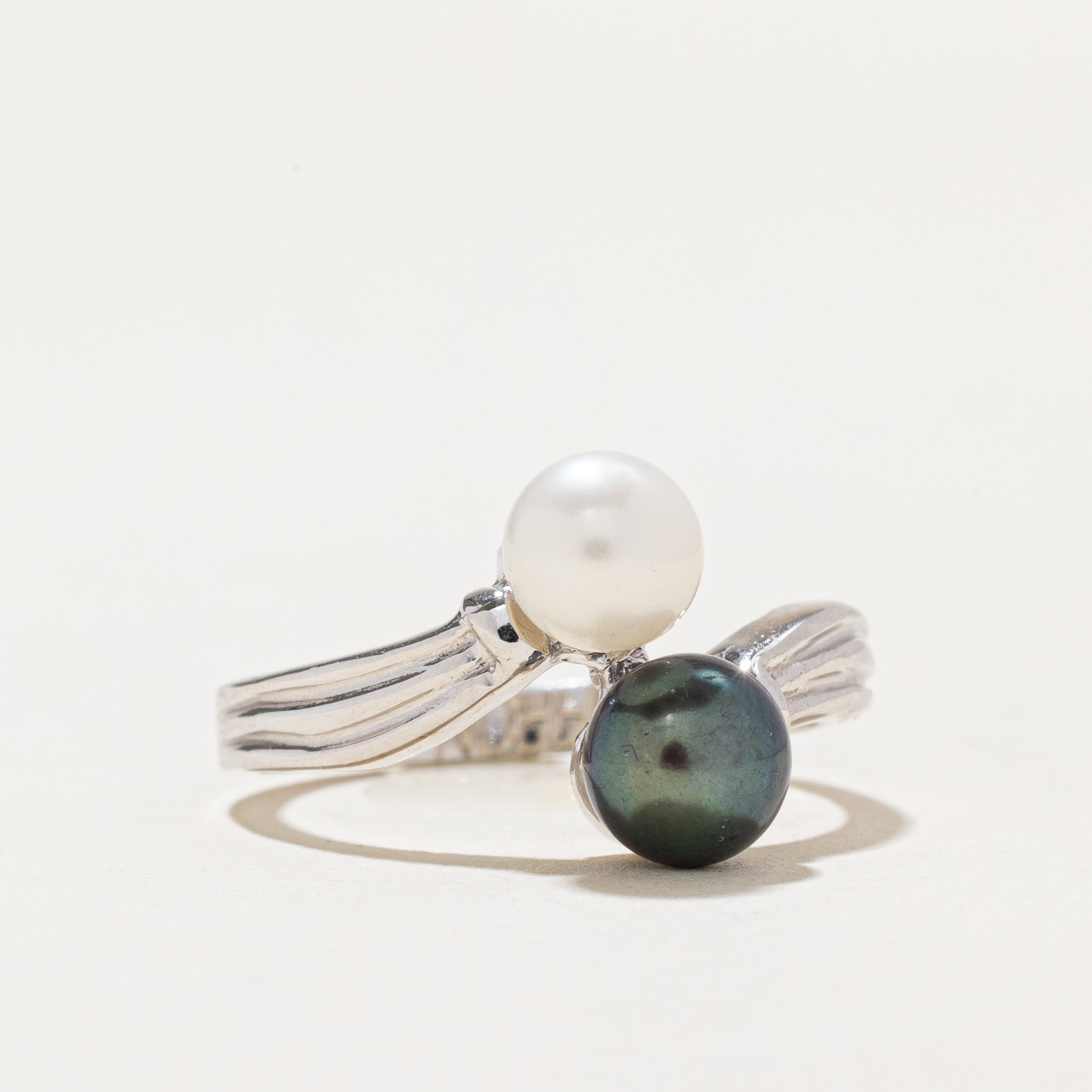 Toi et Moi Pearl Bypass Ring - Size 6.75 | Elegant Stackable Ring for Women, Perfect for Engagement, Anniversary & Everyday Wear