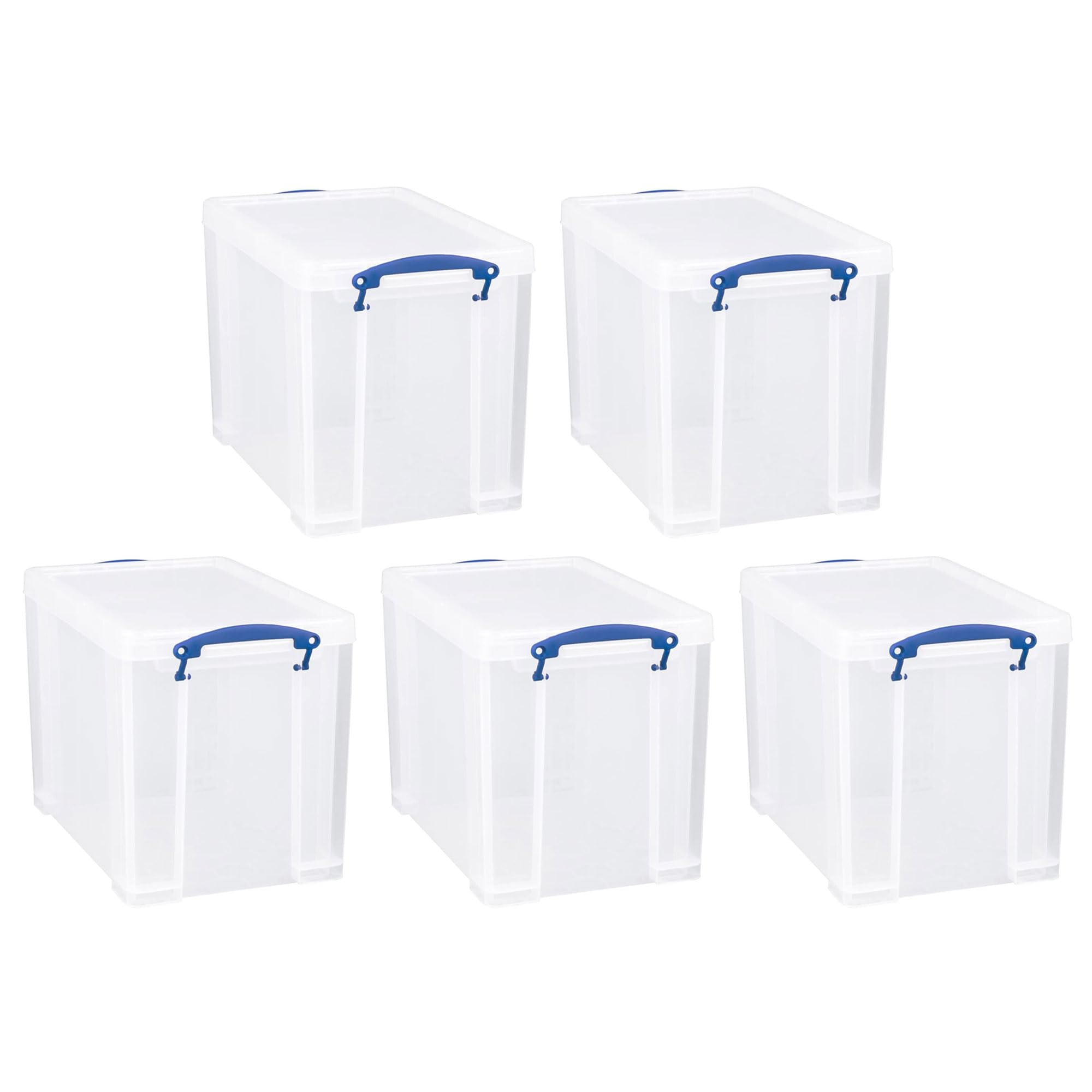 19L Clear Plastic Stackable Storage Containers with Snap Lid & Clip Lock Handles - 5 Pack for Home, Office Organization | Space-Saving Storage Solution for Closet, Pantry & Garage