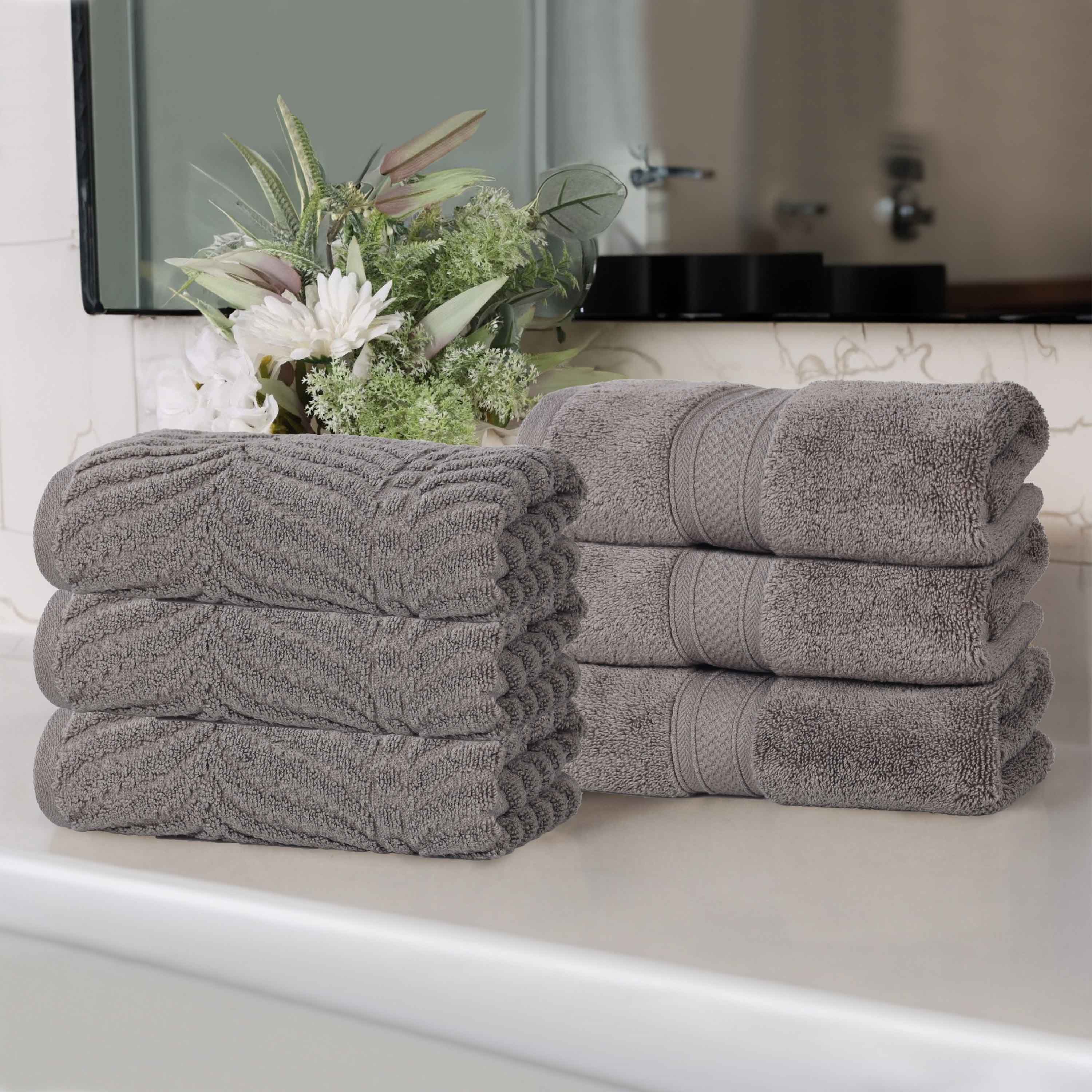Premium 100% Zero Twist Cotton Hand Towels - Set of 6 | Soft & Absorbent Solid & Jacquard Chevron Design | Perfect for Bathroom, Kitchen & Guest Use