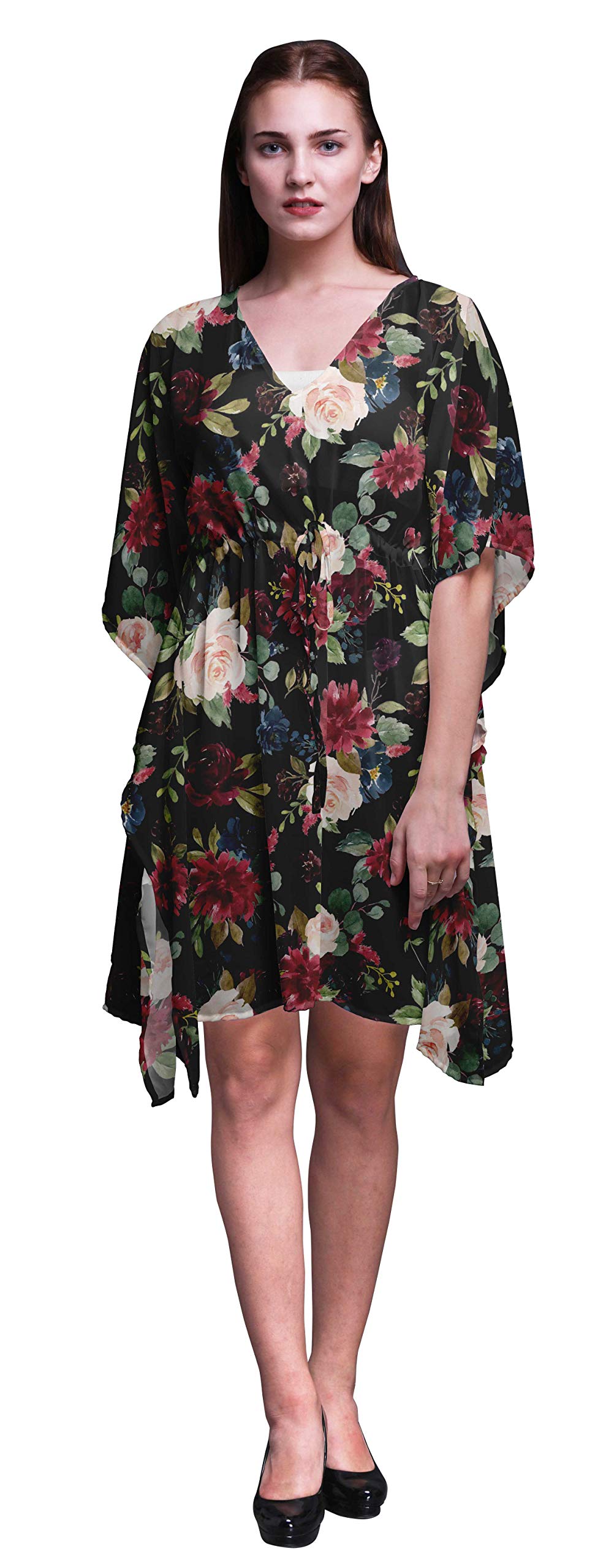 Bimba Short Caftan Midi Dress - Women's Beach Swimwear Cover Up Kaftan for Summer Vacation, Pool Party & Resort Wear