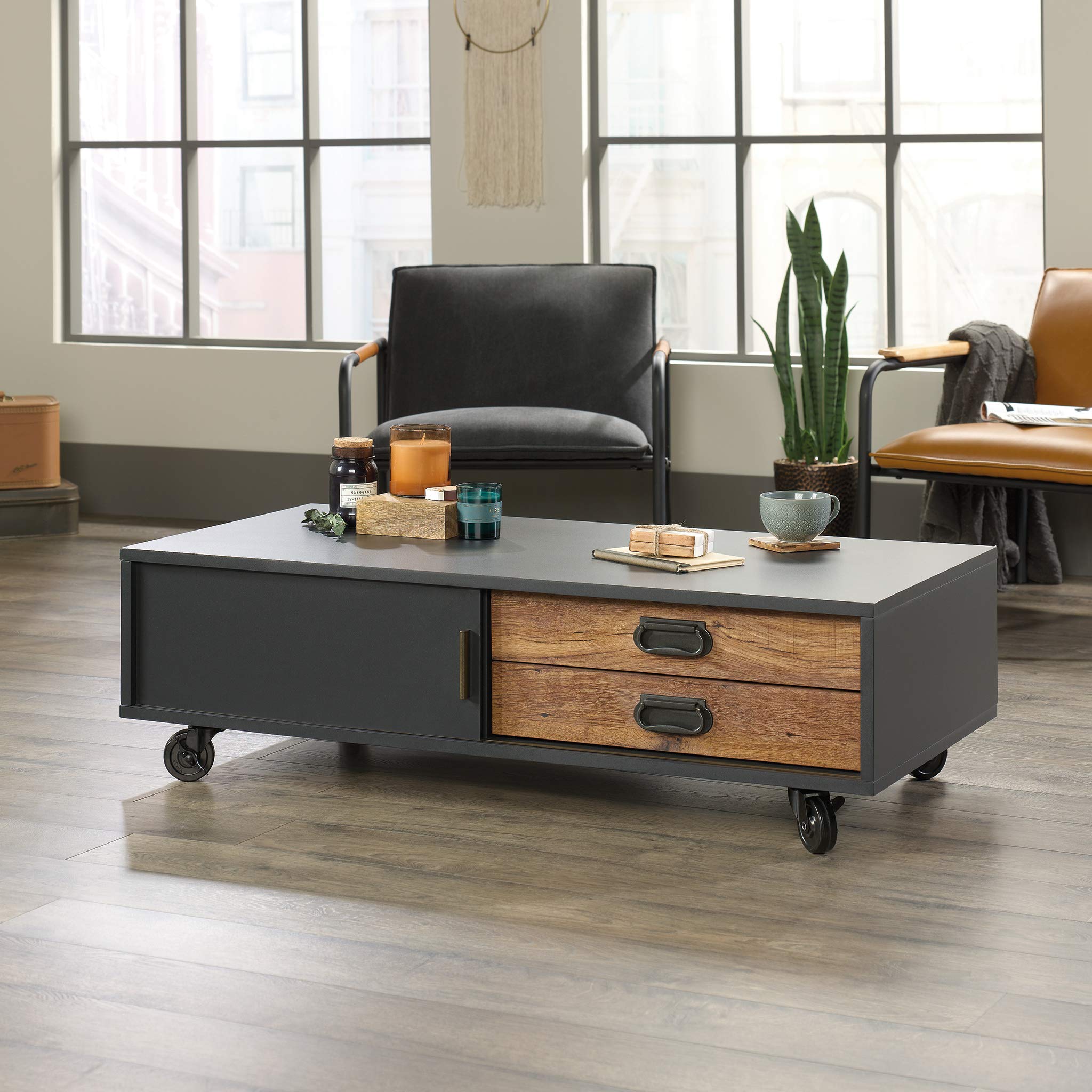 Sauder Boulevard Café Coffee Table - Black Finish for Living Room, Lounge & Home Decor | Modern Side Table with Storage Shelf