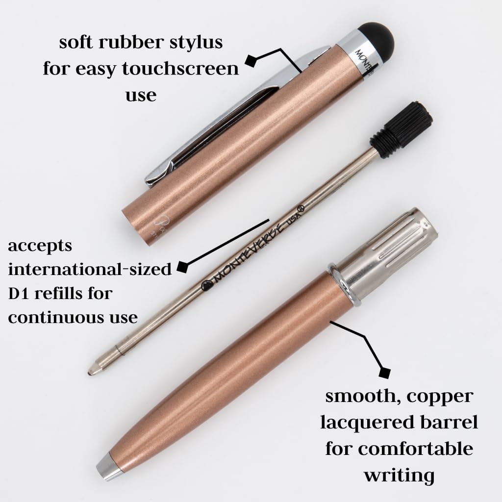 Monteverde USA Poquito Ballpoint Pen with Stylus - Copper Ballpoint Pen with Touchscreen Stylus (MV10262) | Perfect for Note-Taking, Signing Documents & Using Touchscreen Devices