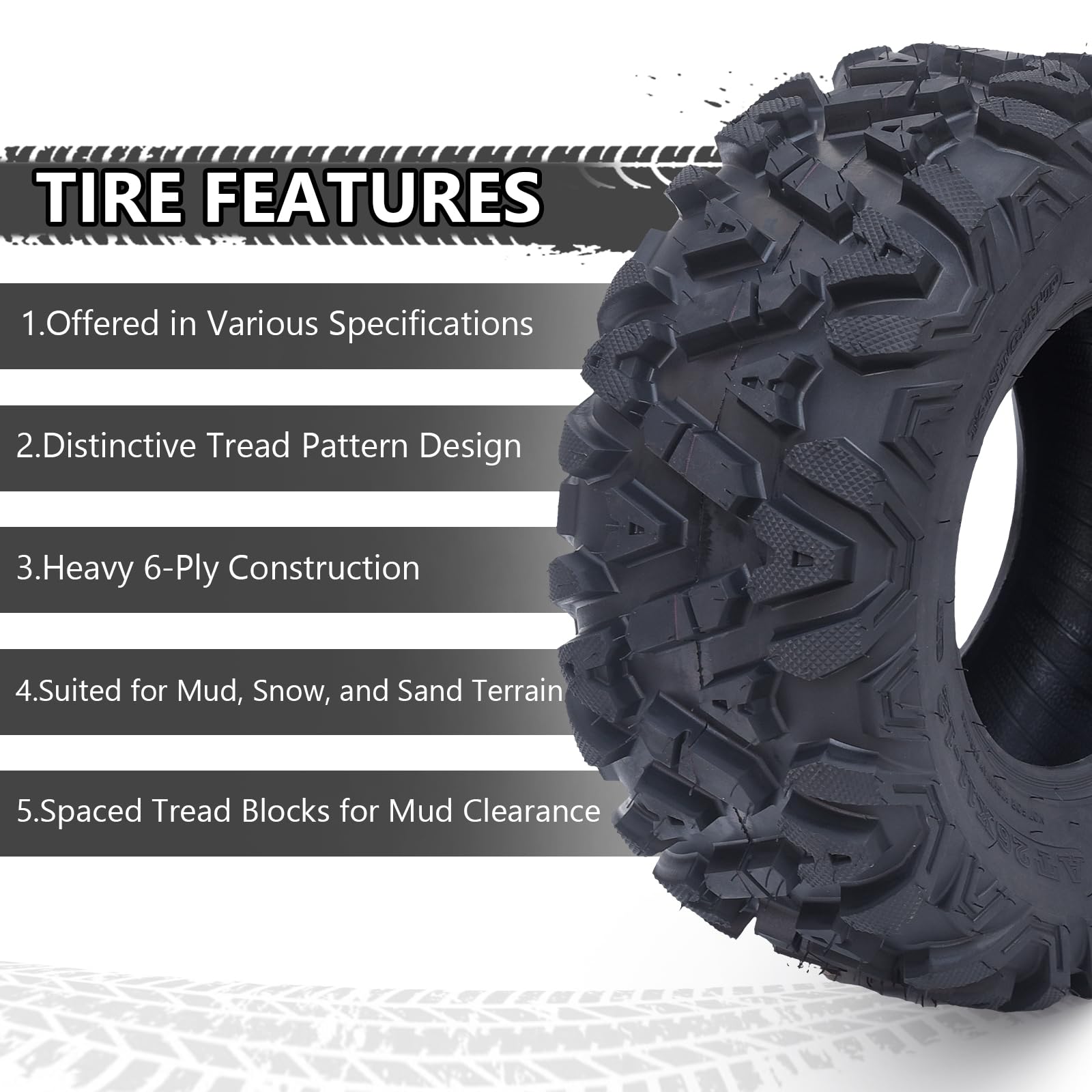 26x11x12 ATV Tires - Set of 2 All-Terrain 6PR UTV/ATV Off-Road Tires for Mud, Sand & Trail Riding - Heavy Duty Black Tires for Outdoor Adventures