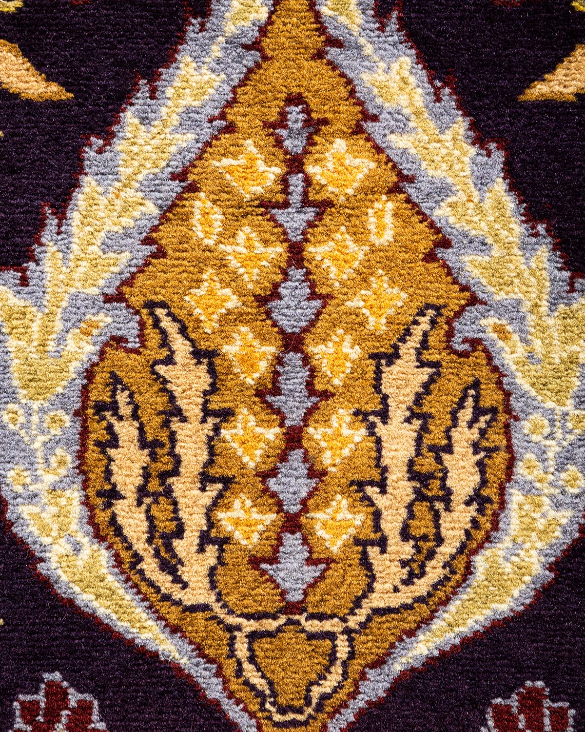 Handmade Traditional Oriental Mogul Purple Wool Rug 9x12 - One of a Kind Hand Knotted Solo Rugs for Living Room, Bedroom & Home Decor