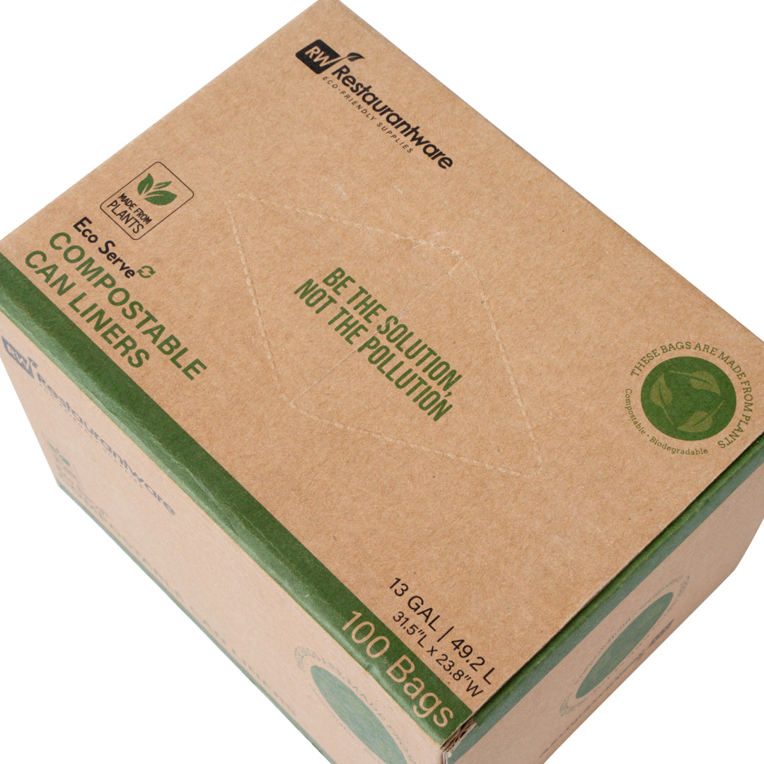Basic Nature 13 Gallon Green Compostable Trash Bags - 100 Count Eco-Friendly Kitchen & Yard Waste Liners for Home & Office Use