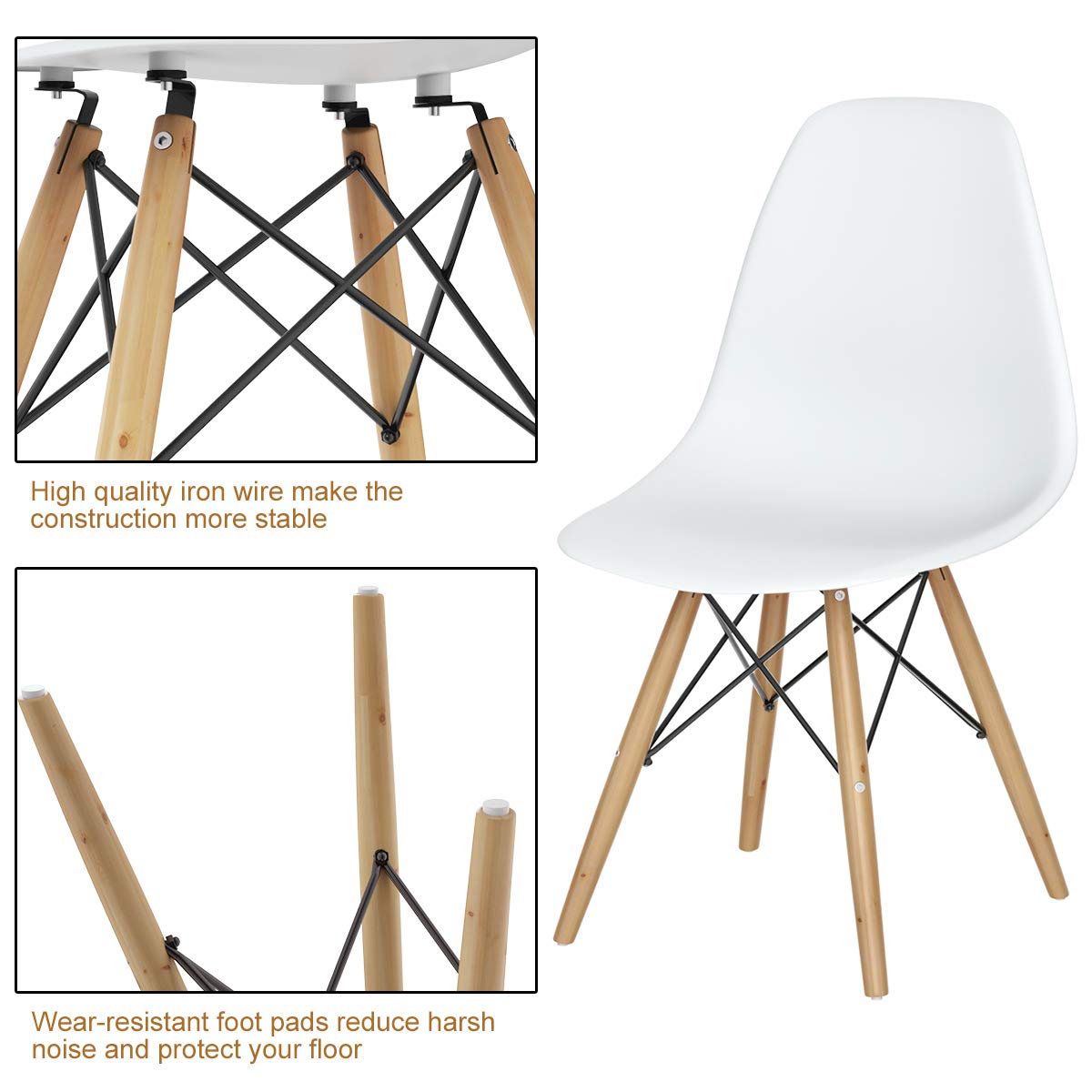 Giantex 4-Piece White Dining Chairs Set - Mid Century Modern Pre-Assembled Kitchen Chairs with Wooden Legs, Armless Plastic Side Chairs for Dining Room, Kitchen, Living Room | Perfect for Small Spaces, Breakfast Nooks & Contemporary Home Decor