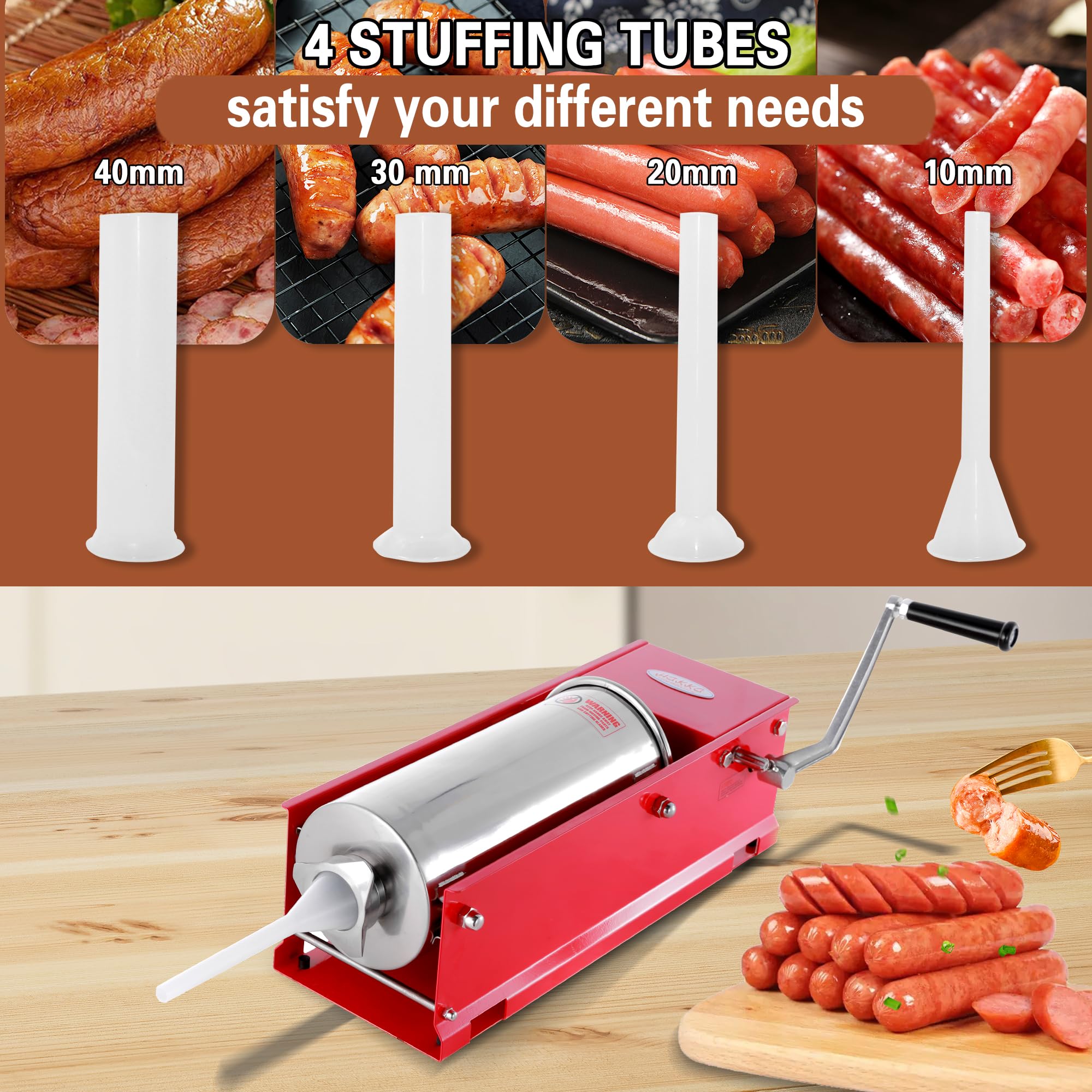 11 Lbs (5 Liter) Hakka 2-Speed Horizontal Sausage Stuffer - Heavy Duty Steel Sausage Maker for Home Kitchen & Commercial Use - Perfect for Making Italian, German, and Breakfast Sausages