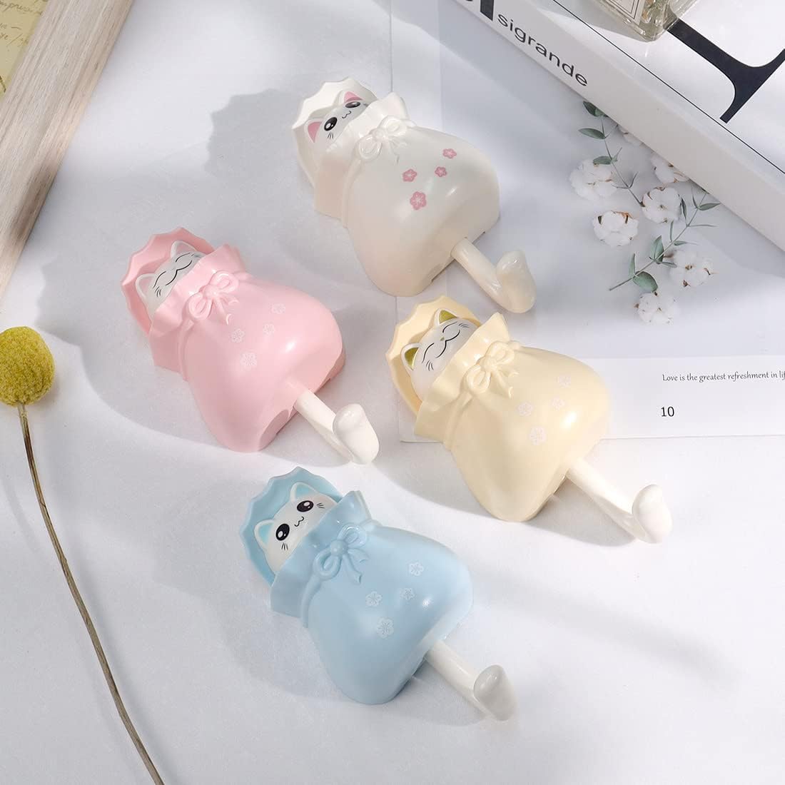 4-Pack Cute Adhesive Wall Hooks - Cat Shaped Key Holder for Room Decor | Heavy Duty Wall Mounted for Towel, Backpack, Hat & Scarf | Perfect for Bedroom, Bathroom, Entryway & Dorm Organization