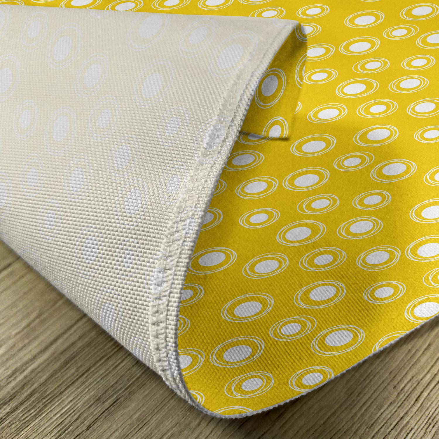 Ambesonne Yellow and White Place Mats Set of 4 - Washable Fabric Table Mats with White Round Spots & Sketchy Circles Design - Perfect for Dining Room, Kitchen Table Decor & Holiday Dinner Parties