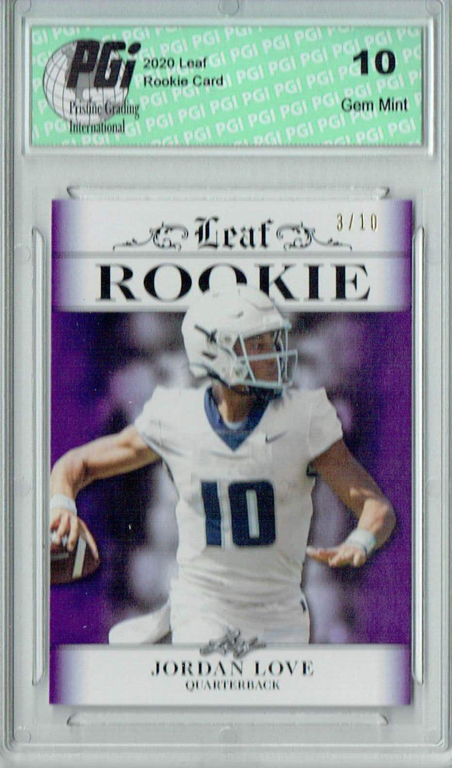Jordan Love 2020 Leaf Exclusive #3 Purple Rookie Card - PGI 10 Gem Mint (Limited Edition of 10) - Perfect for NFL Collectors, Sports Memorabilia Displays & Investment Pieces