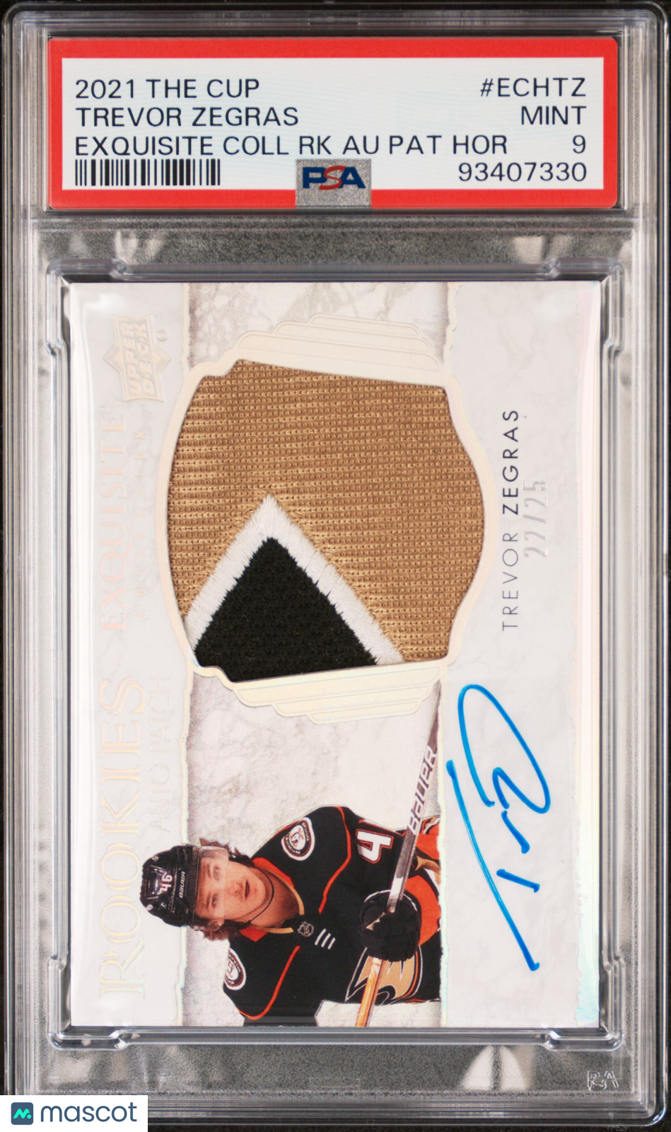 2021-22 Upper Deck The Cup Trevor Zegras Rookie Patch Autograph Relic Card PSA 9 /25 - Hockey Collectible for Display & Investment