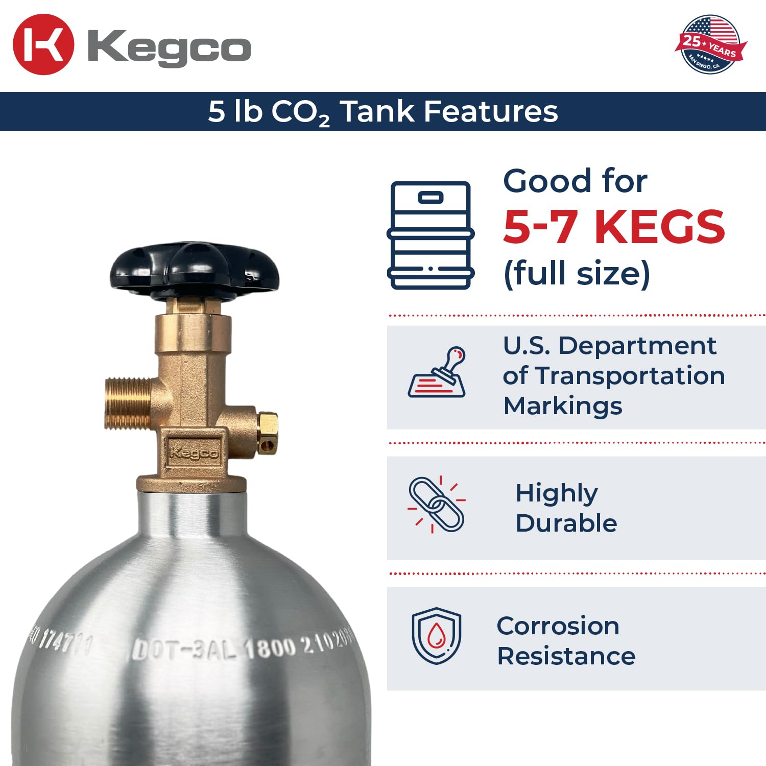 5 lb. Aluminum CO2 Tank - Compressed Gas Air Cylinder for Homebrewing, Aquariums & Soda Makers - Portable & Lightweight