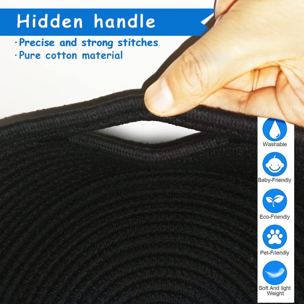 Large Black Woven Storage Basket with Handle - 10.6