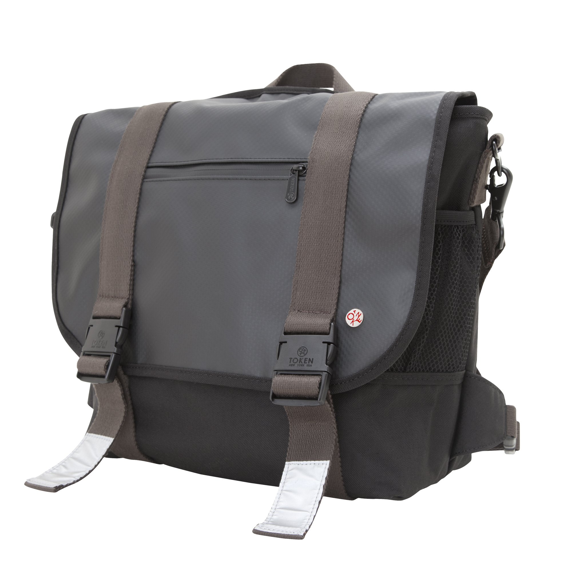 Token Bags Lorimer Matte Vinyl Messenger Bag for Men & Women - Waterproof Laptop Briefcase with Adjustable Strap - Perfect for Work, Travel & Daily Commute - Black, One Size