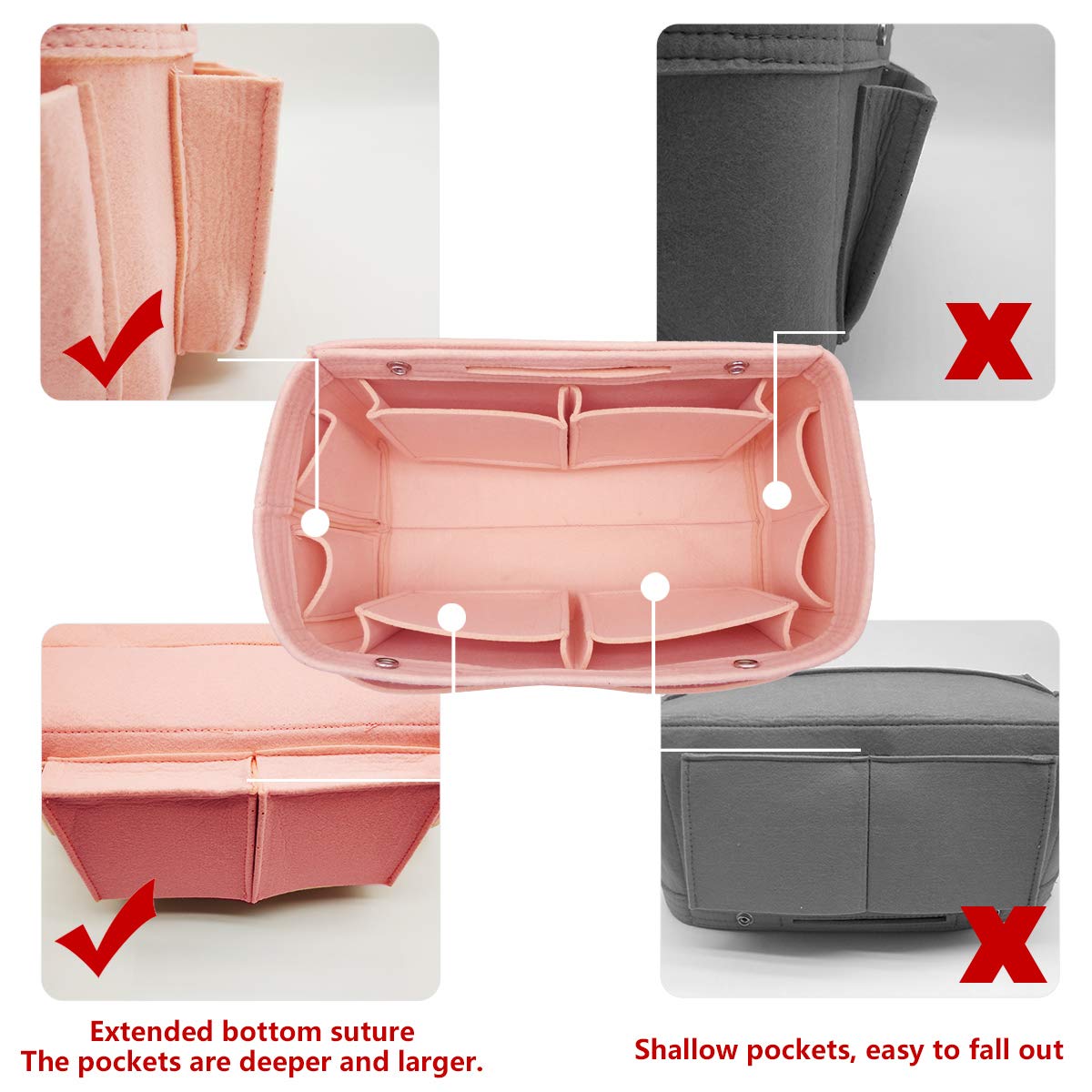 LEXSION Felt Purse Organizer Insert - Multi Pocket Handbag Organizer with 8 Slots for Wallet, Phone & Keys | Perfect for Tote Bags, Backpacks & Travel