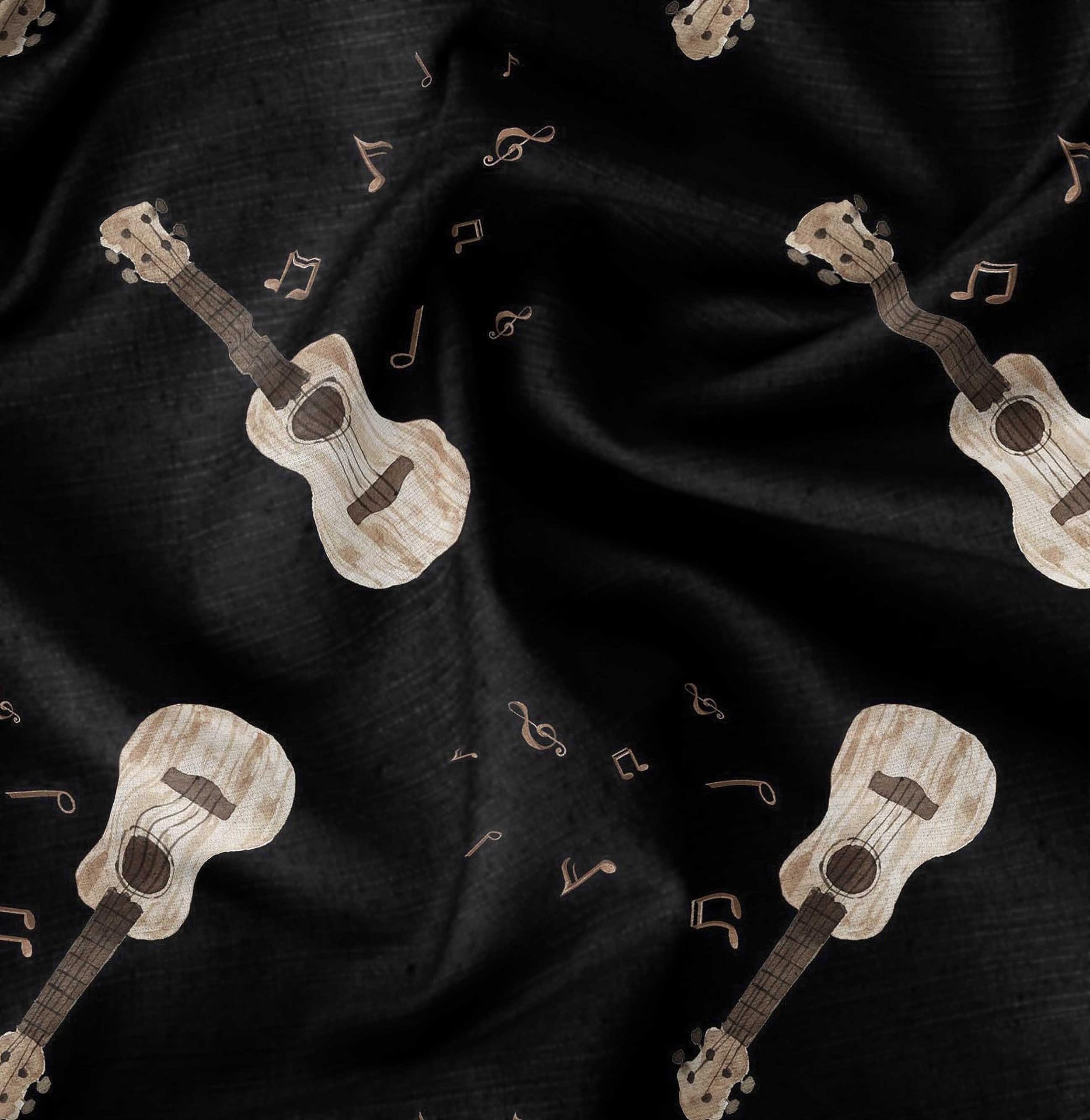 Soimoi Black Polyester Crepe Fabric by The Yard - 42 Inch Wide - Musical Instrument Print Fabric for Apparel & Home Decor - Perfect for Dresses, Curtains & Craft Projects