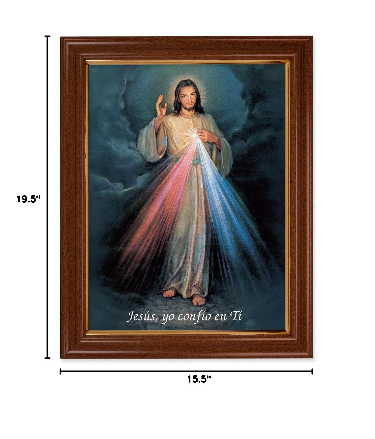 Divine Mercy Spanish Framed Wall Art - Extra Large Catholic Religious Picture with Dark Walnut & Gold Trim Frame - Perfect for Home Chapel, Church Decor or Spiritual Gift