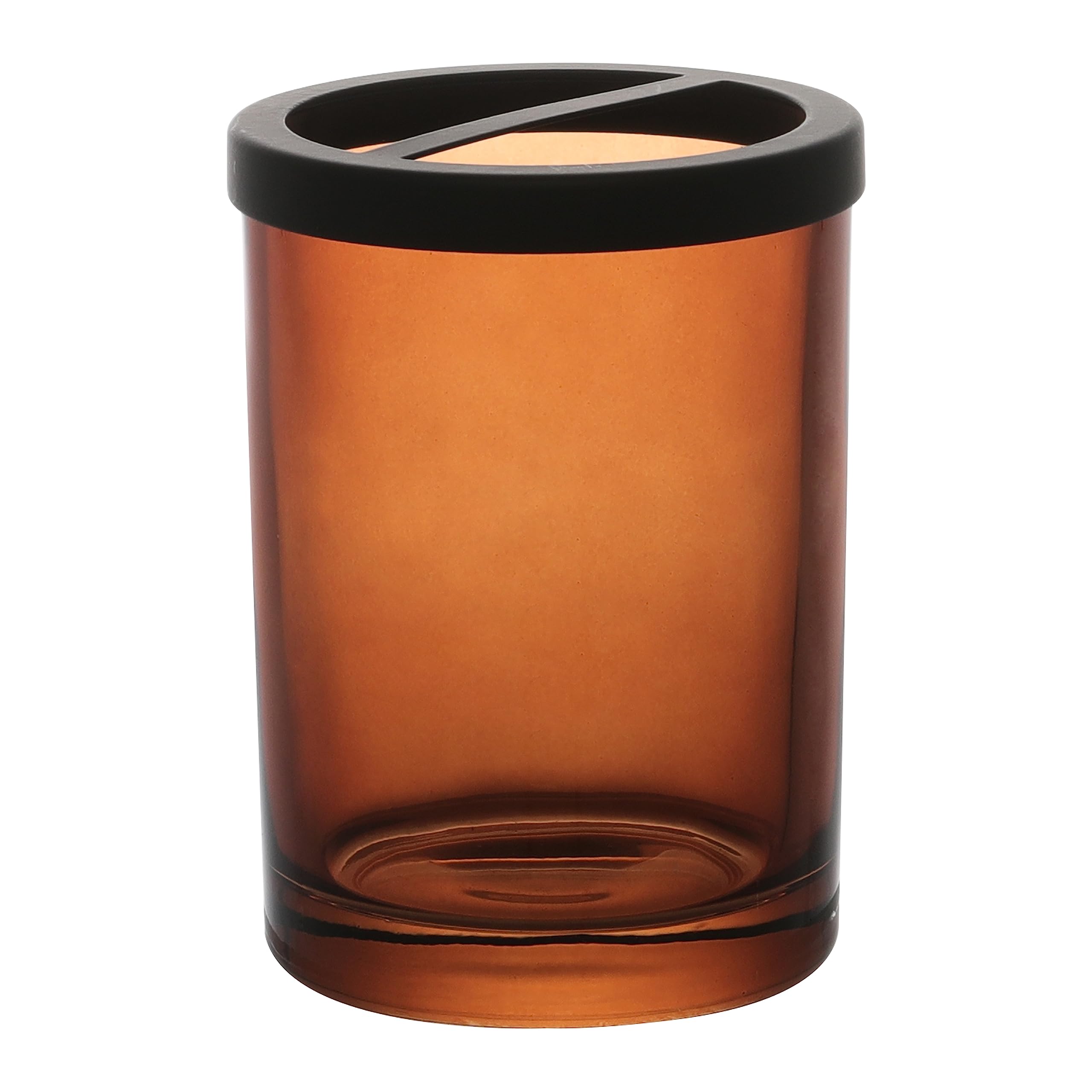 Halston Heritage H Halston Amber Glass Toothbrush Holder - Heavy Weight Thick Bathroom Organizer for Vanity Countertop, Makeup Brushes & Farmhouse Decor | The Freida Collection Bathroom Accessories Set - Perfect for Modern Farmhouse, Vintage & Boho Style Bathrooms