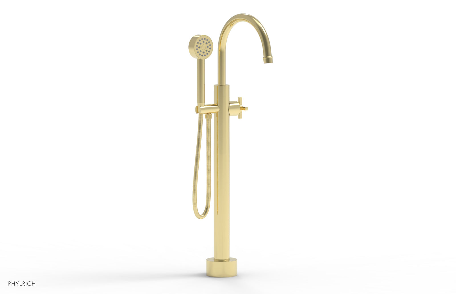 HEX MODERN Low Floor Mount Tub Filler with Cross Handle & Hand Shower - Model 501 46 03 | Perfect for Modern Bathroom Renovations and Spa-Like Shower Experiences