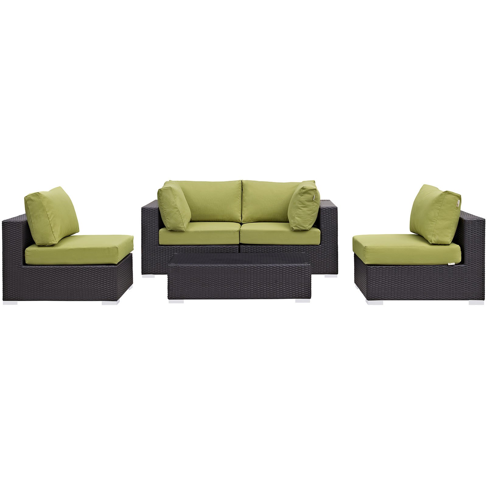 Modway Convene 5-Piece Wicker Rattan Outdoor Patio Furniture Set - Espresso & Peridot Color - Perfect for Backyard, Garden, Poolside or Terrace Relaxation