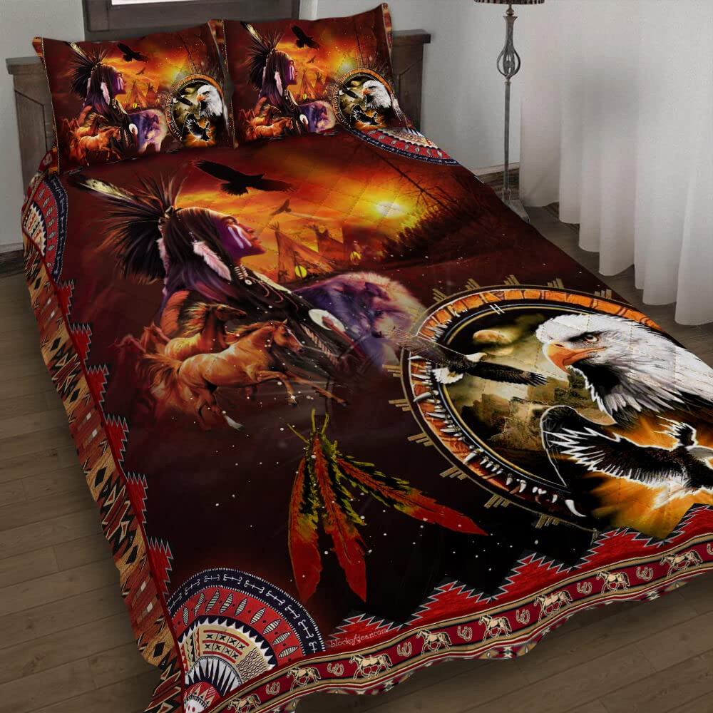 GEEMBI Native American Quilt Bedding Set - King Size Microfiber Coverlet & Pillow Sham Set for All Seasons | Soft Bedspread with Cultural Design | Perfect for Guest Rooms, Master Bedrooms & Cozy Home Decor (King/Queen/Twin)
