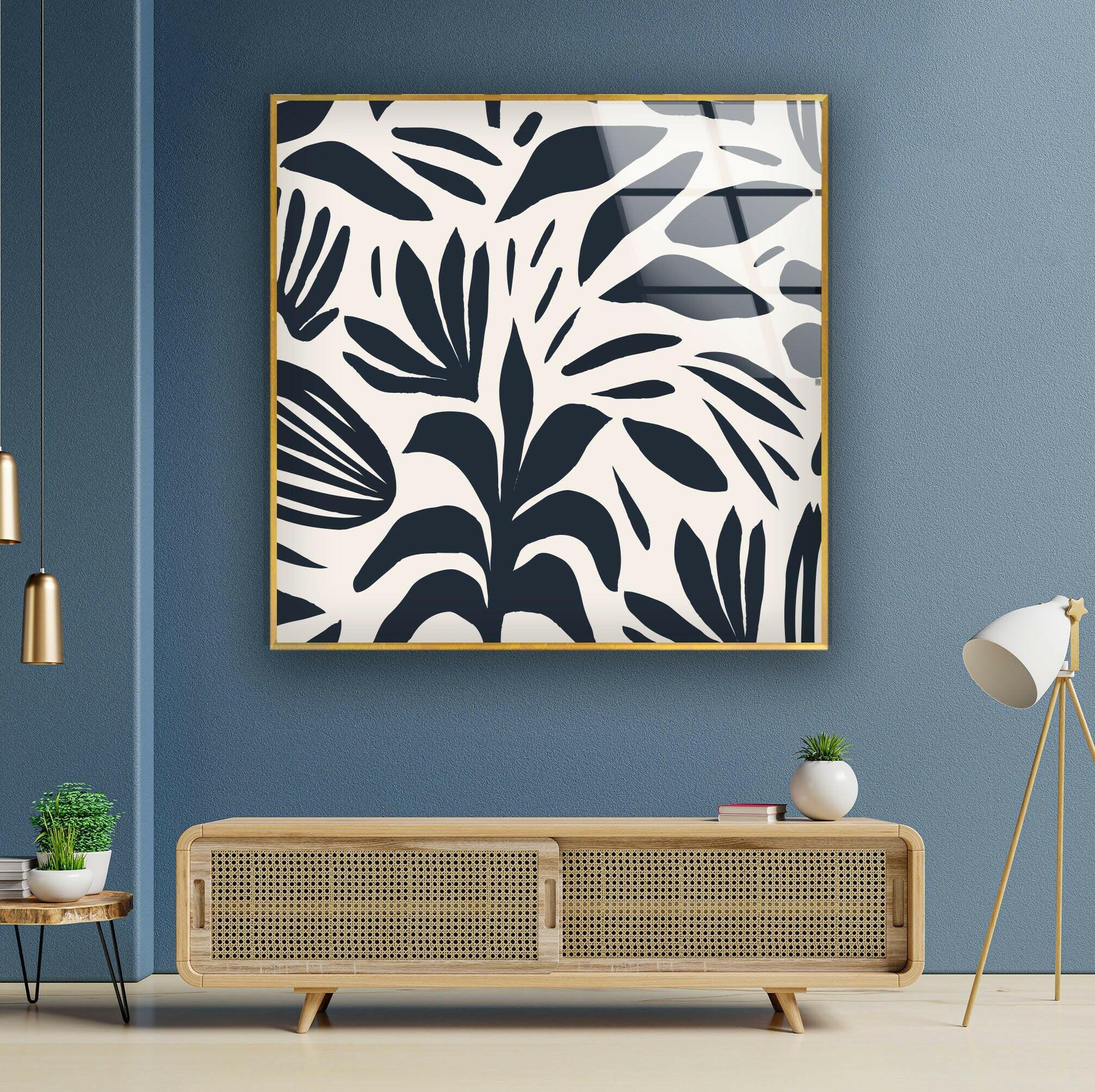 Abstract Shape Leaf and Flower Glass Wall Art - Modern Botanical Decor for Living Room, Bedroom, or Office - Elegant Handmade Glass Artwork for Home & Interior Design