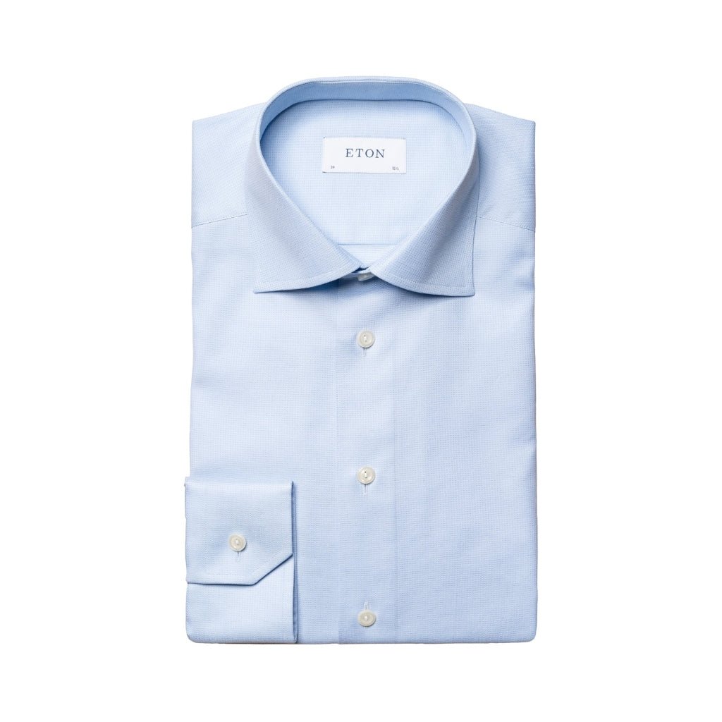 ETON Men's Pin Dot Signature Twill Dress Shirt - Single Cuff Contemporary Fit in Mid Blue | Perfect for Business Meetings & Formal Occasions