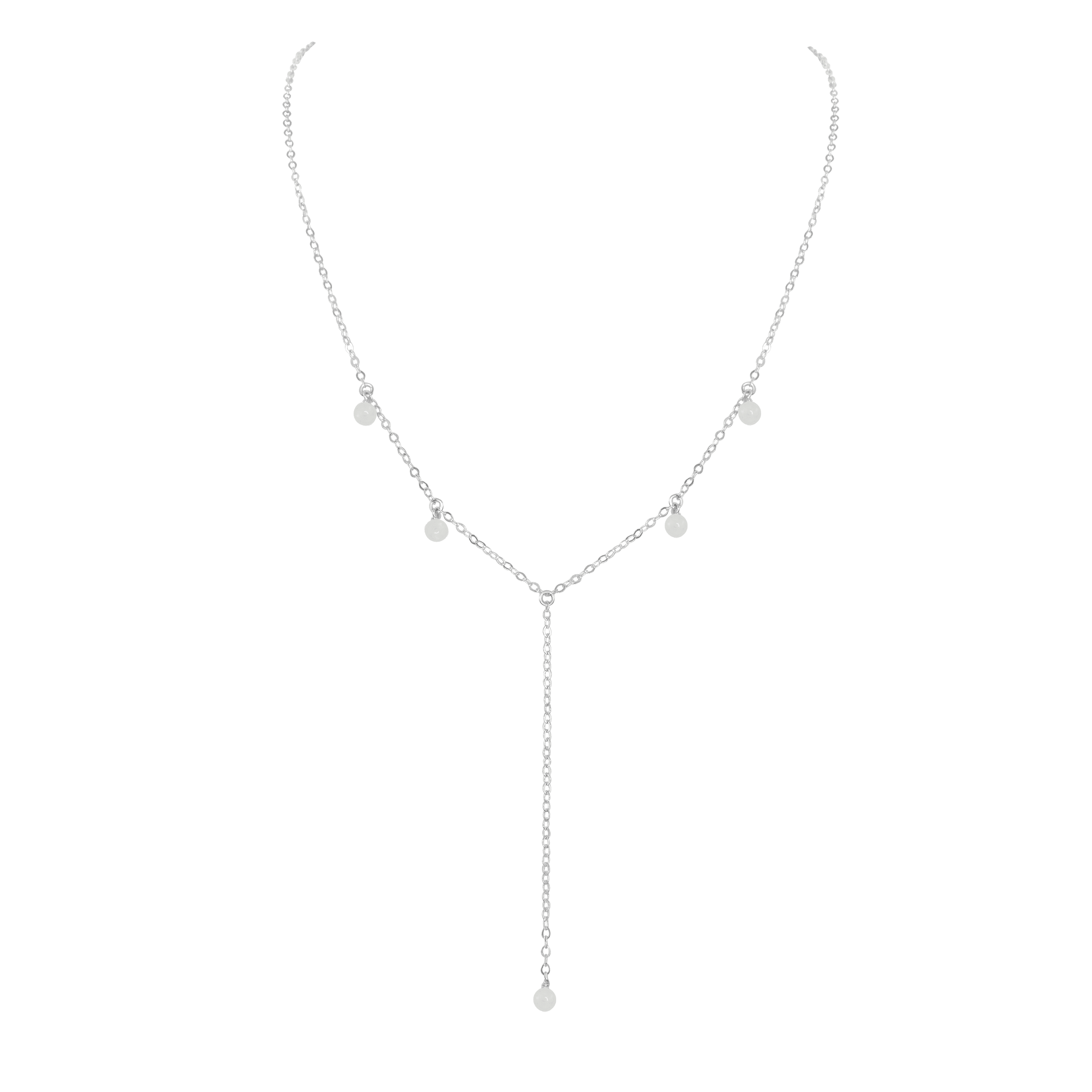 White Moonstone Crystal Boho Lariat Necklace - Elegant Handmade Jewelry for Women | Perfect for Boho Chic, Festival, Wedding & Everyday Wear