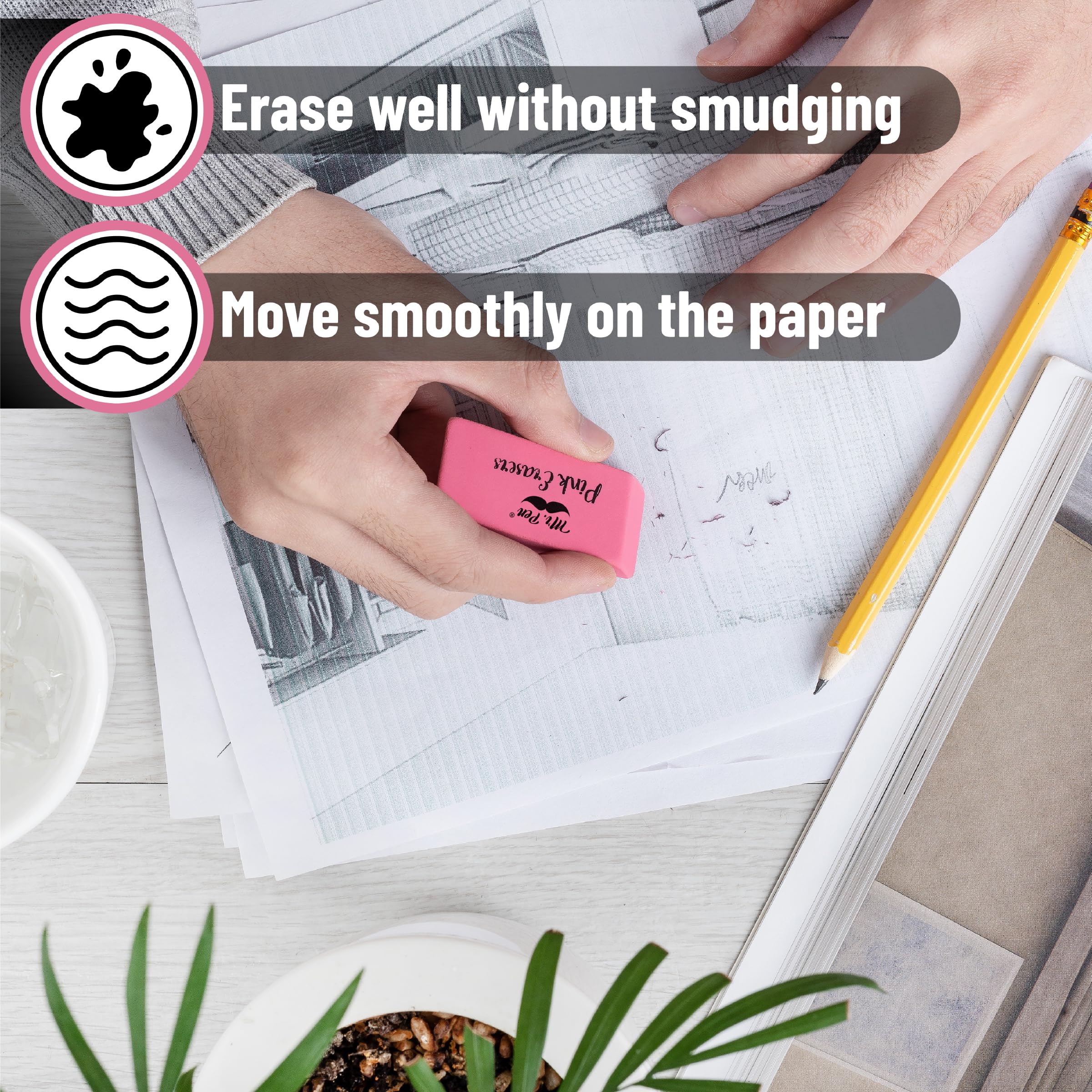 Mr. Pen Pink Pencil Erasers - Large Size (12 Pack) - Premium Quality Erasers for School, Office & Art Projects - Perfect for Students, Teachers & Professionals