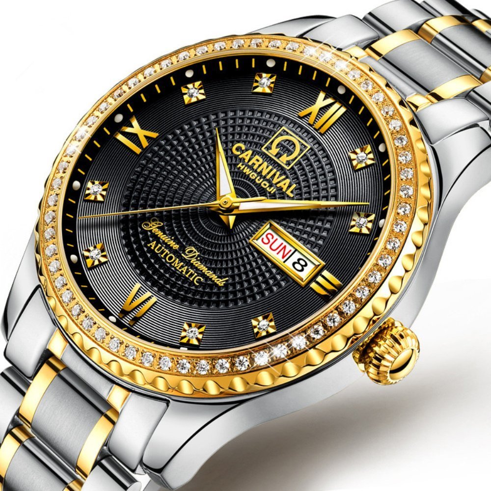 Men's & Women's Automatic Dress Watches Set - Gold & Silver Stainless Steel Couple Watches for Date Night