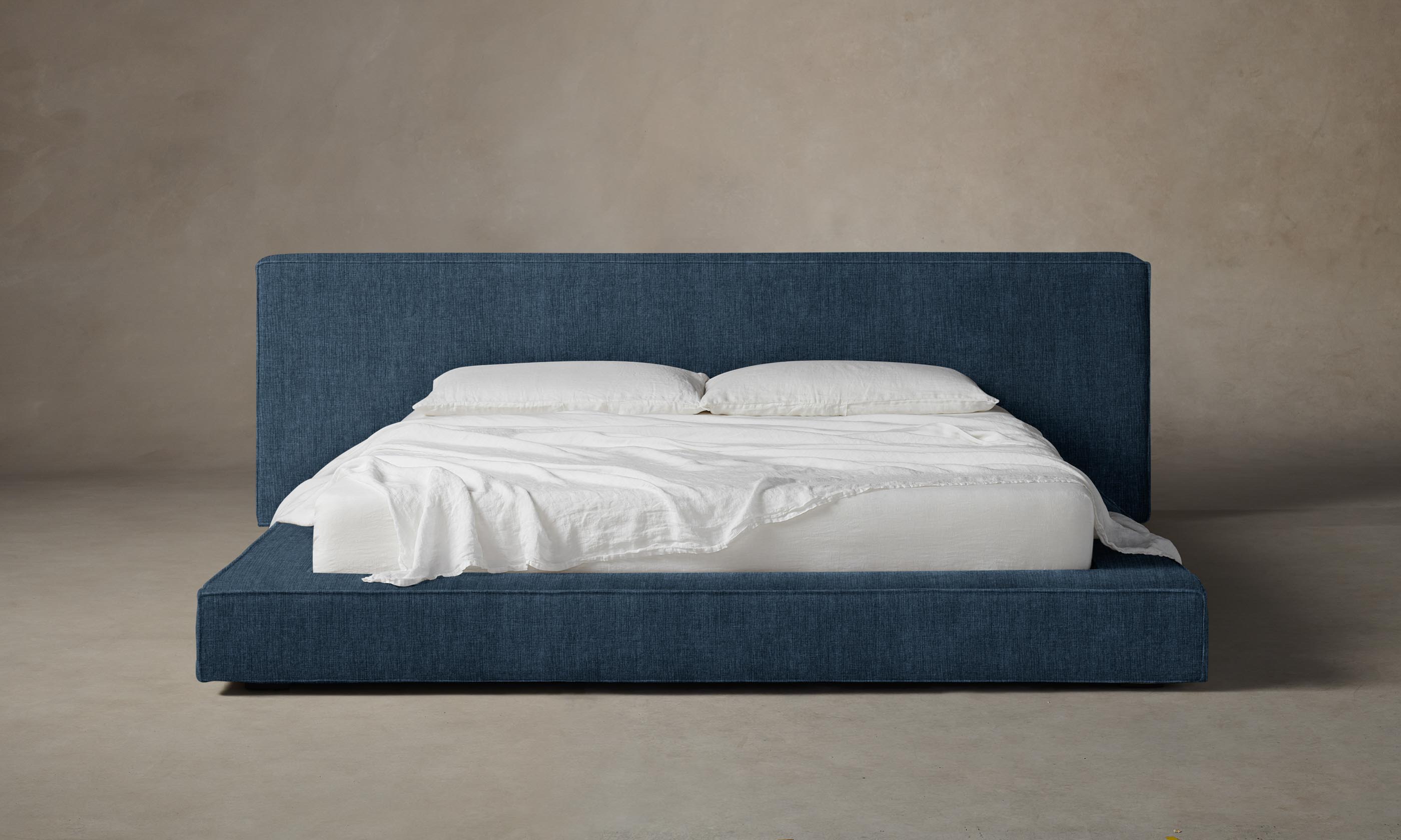 The Eldridge Bed - Premium Performance Tweed Denim Upholstered Platform Bed Frame - Perfect for Modern Bedrooms & Guest Rooms