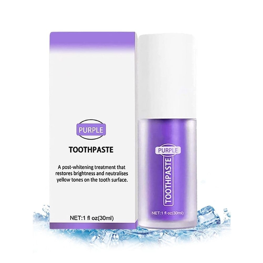 Purple Teeth Whitening Toothpaste with Gum Repair - Enamel Safe Whitening Booster for Brighter Smile - Natural Stain Removal for Daily Oral Care at Home or Travel