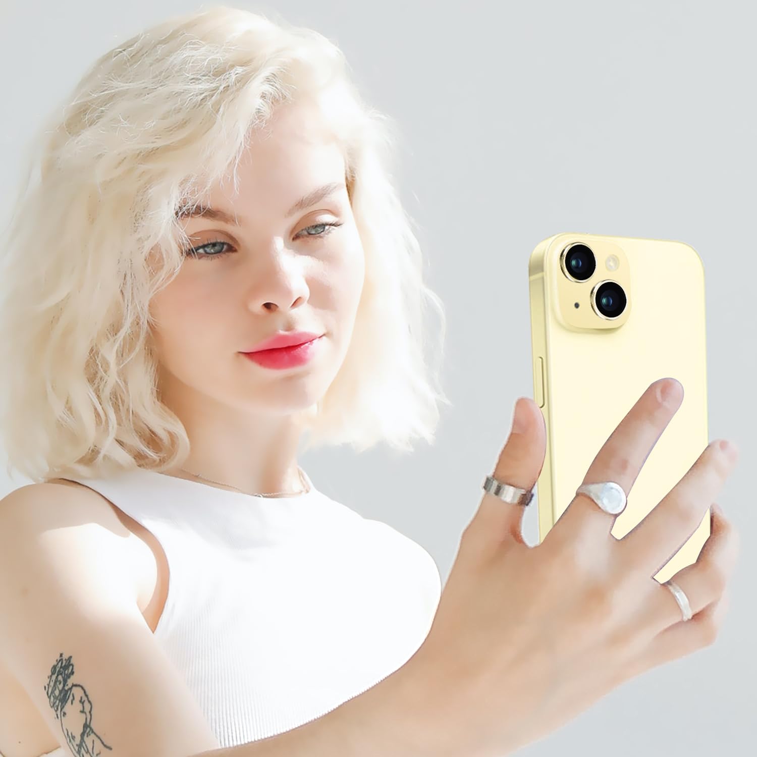 iPhone 15 & 15 Plus Camera Lens Protector - Tempered Glass, Anti-Scratch & Shockproof Full Coverage Lens Cover (Yellow) - Perfect for Outdoor Adventures, Travel & Daily Protection
