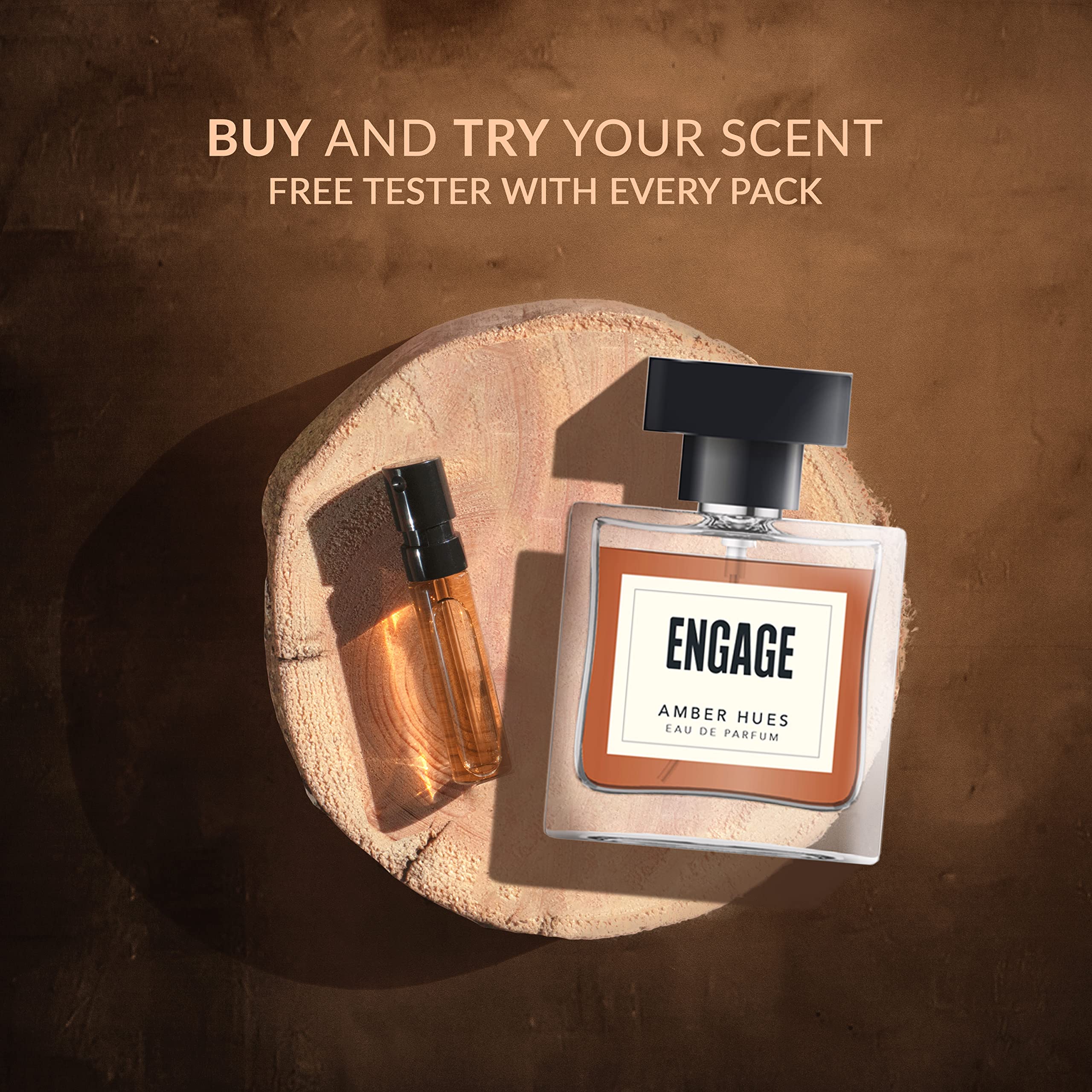 Engage Amber Hues Cologne for Men - Long Lasting Amber & Warm Woody Fragrance - 100ml Eau de Parfum with Free 3ml Tester - Perfect for Date Nights, Special Occasions & Gifts for Him