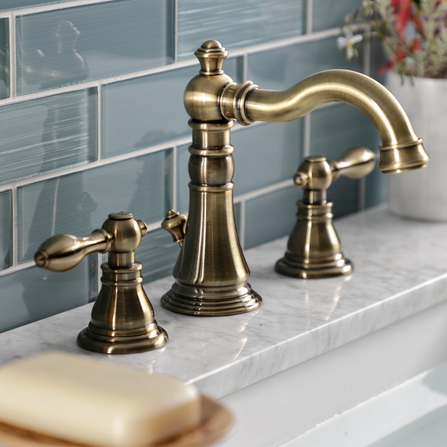 American Classic FSC19733ACL 3-Hole Widespread Bathroom Faucet with Brass Pop-Up Drain - Antique Brass Finish - Perfect for Vintage & Farmhouse Style Bathrooms