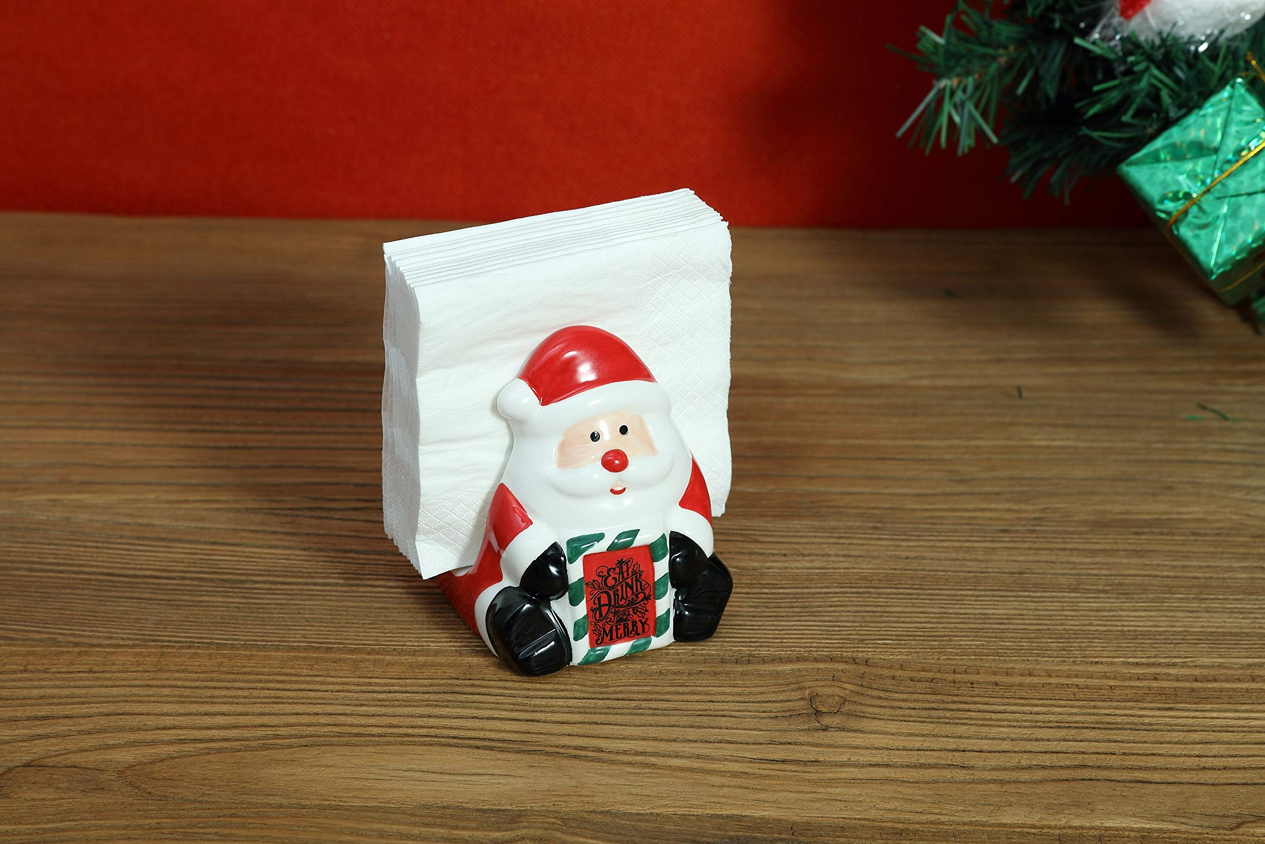 Festive Santa Ceramic Napkin Holder for Christmas Table Decor - Holiday Dinner Party & Home Decor Accessory