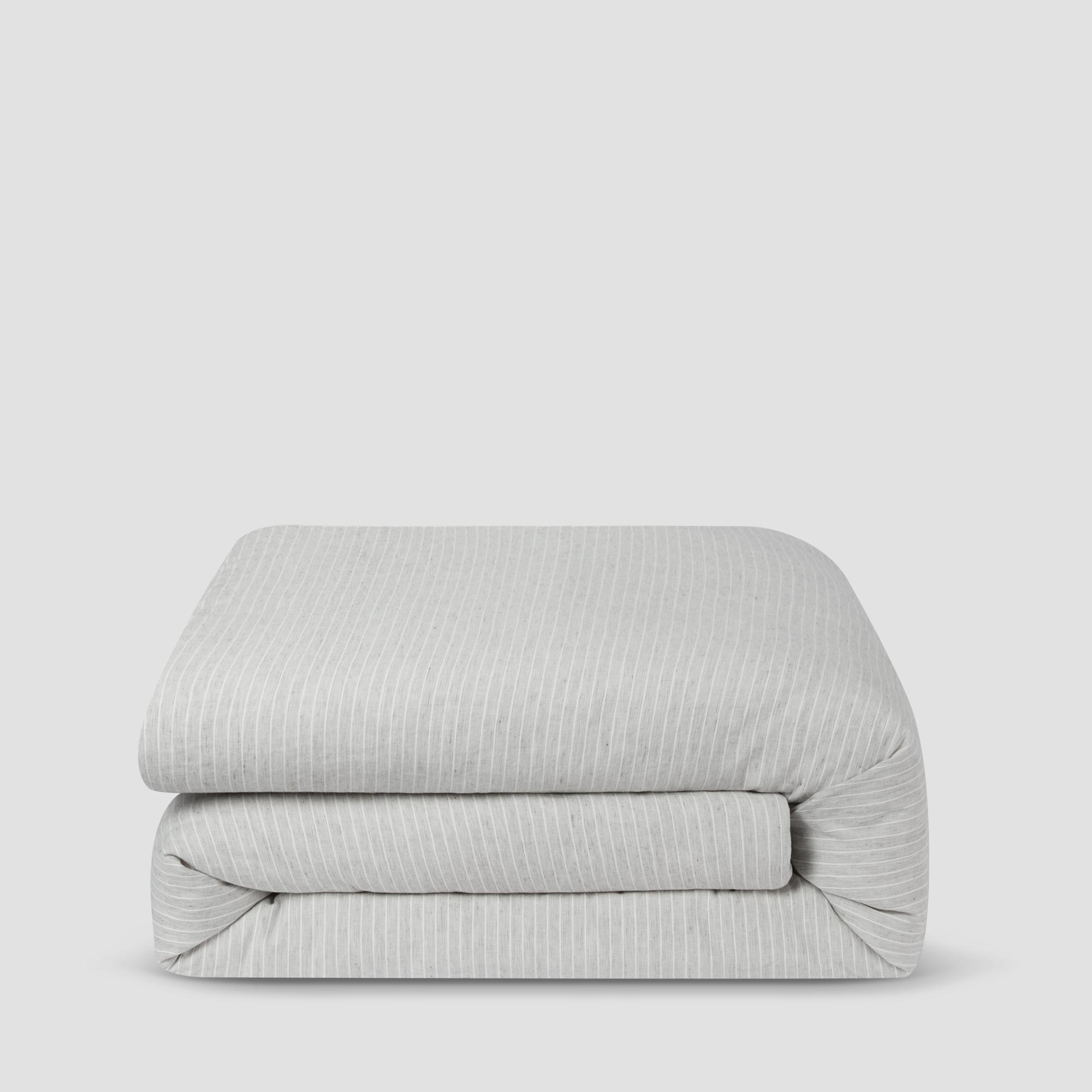 Gray Mini Stripe Linen Blend Duvet Cover Set - Soft & Breathable Bedding for All Seasons - Perfect for Master Bedroom, Guest Room & Vacation Homes