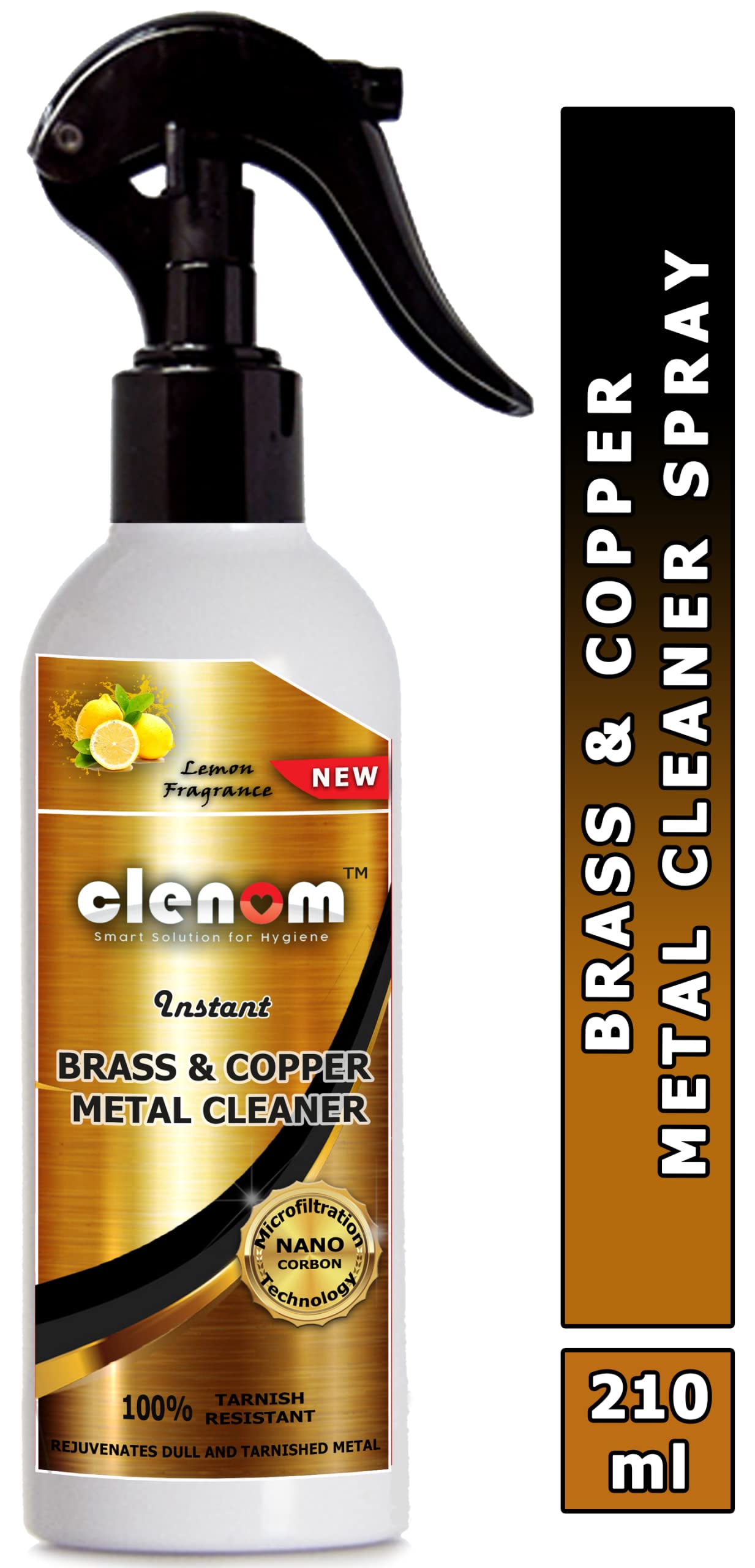 Clenom Instant Brass & Copper Cleaner Spray - 210ml Metal Polish for Chrome, Bronze, Gold, Nickel & Stainless Steel | Fast-Acting Liquid Cleaner & Restorer | Perfect for Jewelry, Antiques, Fixtures & Kitchenware
