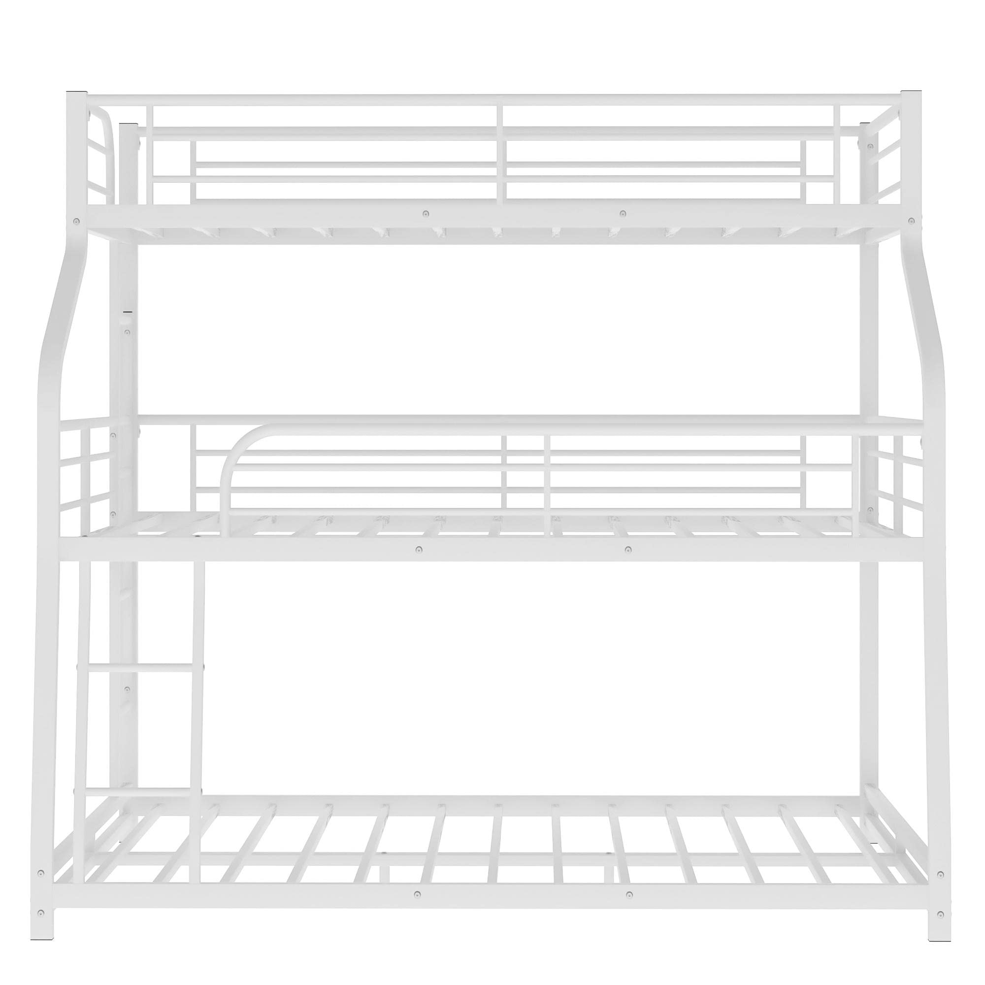 Twin XL/Full XL/Queen Triple Bunk Bed Frame with 2 Built-in Ladders & Full-Length Guardrail - Heavy Duty Metal Bunk Bed in White - Perfect for Kids' Rooms, Dormitories & Space-Saving Bedroom Solutions