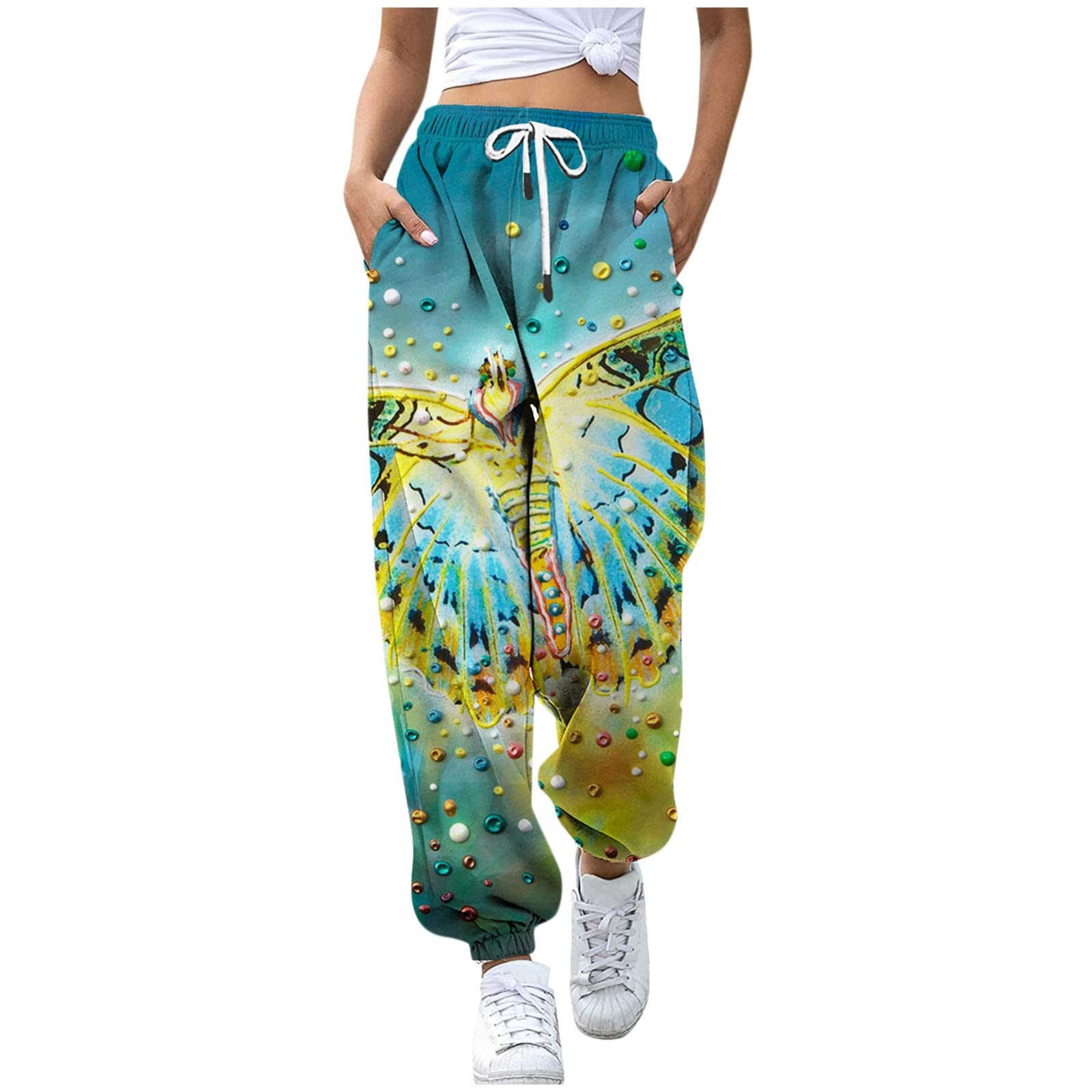 Chakimi Women's High Waisted Joggers - Loose Fit Patterned Dress Pants with Pockets | Casual Lounge Pants for Work, Travel & Everyday Wear