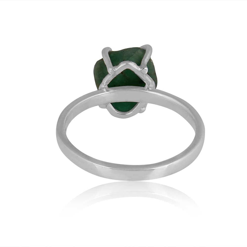 PANOPLY Emerald Rough Raw Emerald Ring - May Birthstone, Uncut Raw Gemstone Solitaire Ring for Stacking, Engagement, or Gift for Her (Size 9.5, 12mm) - Perfect for Everyday Wear, Special Occasions & Jewelry Collections