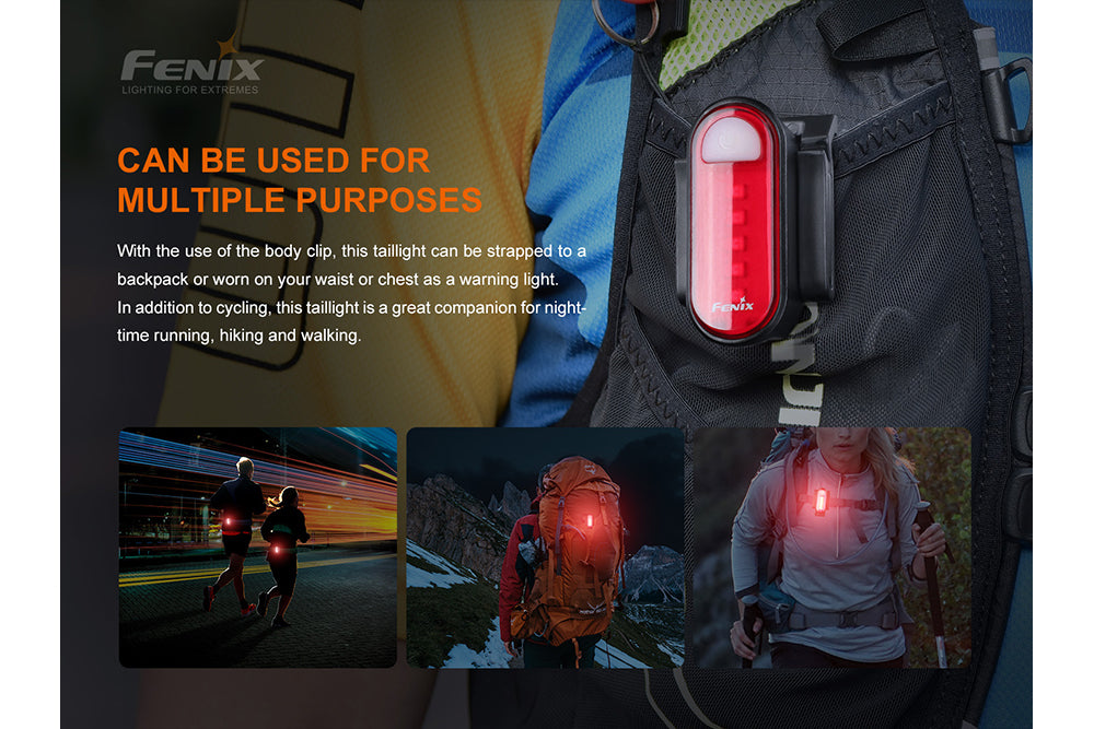 Fenix BC05R V2.0 USB Rechargeable Bike Tail Light - 300 Lumens, IP66 Waterproof, 5 Modes Cycling Safety Light for Night Riding & Commuting