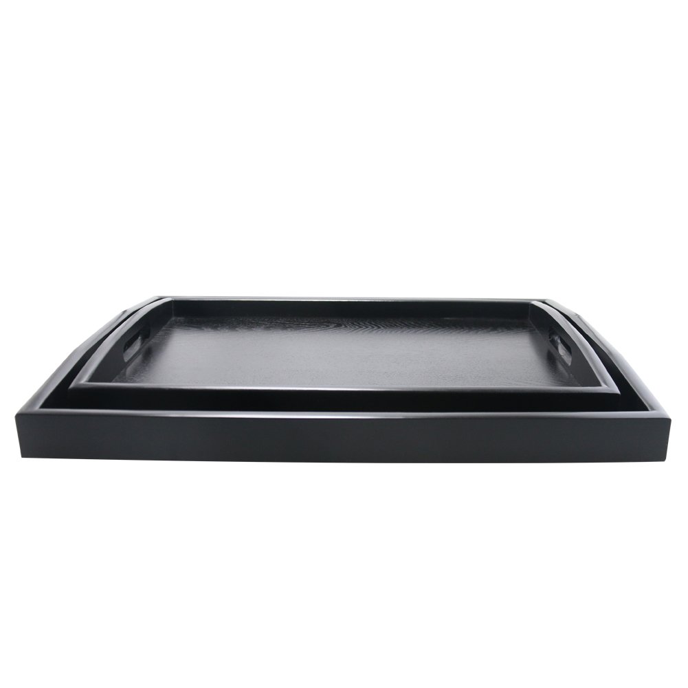 Premium DILLMAN Large Black Wooden Serving Tray - Rectangle Food & Butler Tray with Handles for Breakfast, Dining & Entertaining (Set of 2: Large + Small) - Perfect for Parties, Brunch & Home Decor