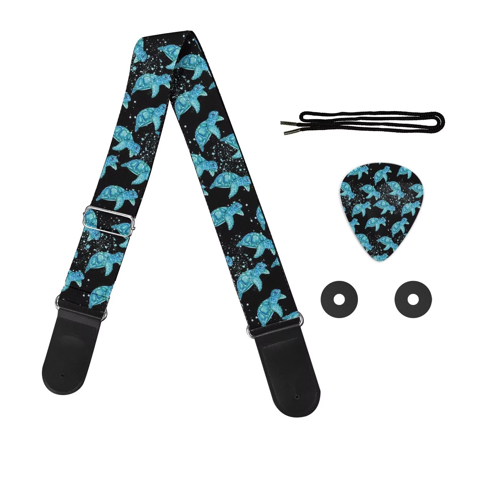 Premium Shining Shell Print Guitar Strap - Soft Adjustable Shoulder Strap with Picks Set for Electric & Acoustic Guitars - Perfect for Live Performances, Studio Sessions & Music Practice