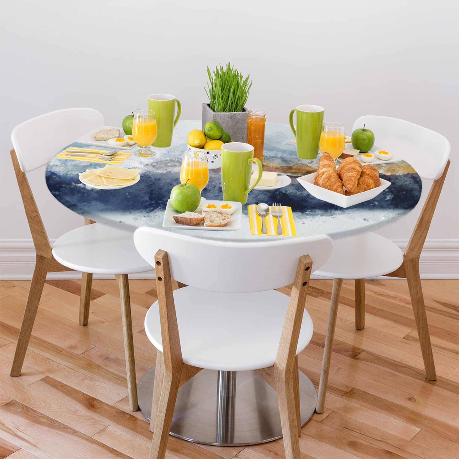 Abstract Mountain Range Waterproof Vinyl Tablecloth - Elastic Edged Fitted Cover for 45