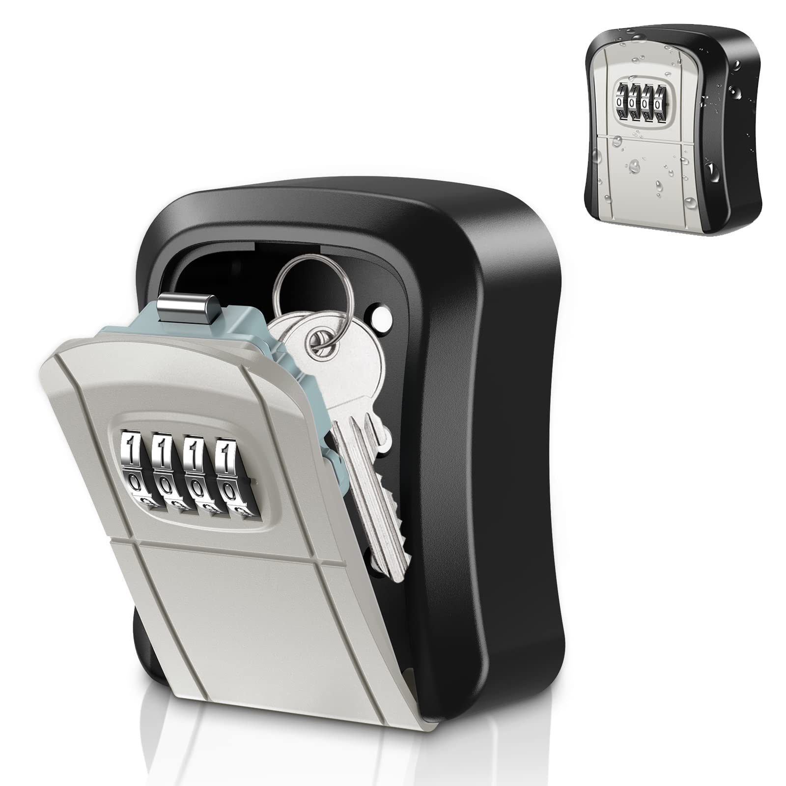 4-Digit Combination Key Lock Box - Wall Mounted, Waterproof & Portable Key Storage with Resettable Code for House Keys | Secure Outdoor & Indoor Use (3.7 Inch) - Perfect for Home, Office, Vacation Rentals & Airbnb