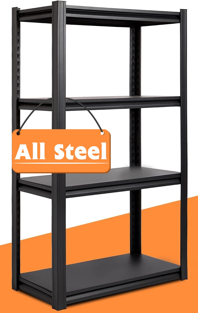 Raybee Heavy Duty 4-Tier Garage Shelving Unit - 1600LBS Capacity, Adjustable Metal Storage Shelves for Garage, Kitchen & Industrial Use - 27.5