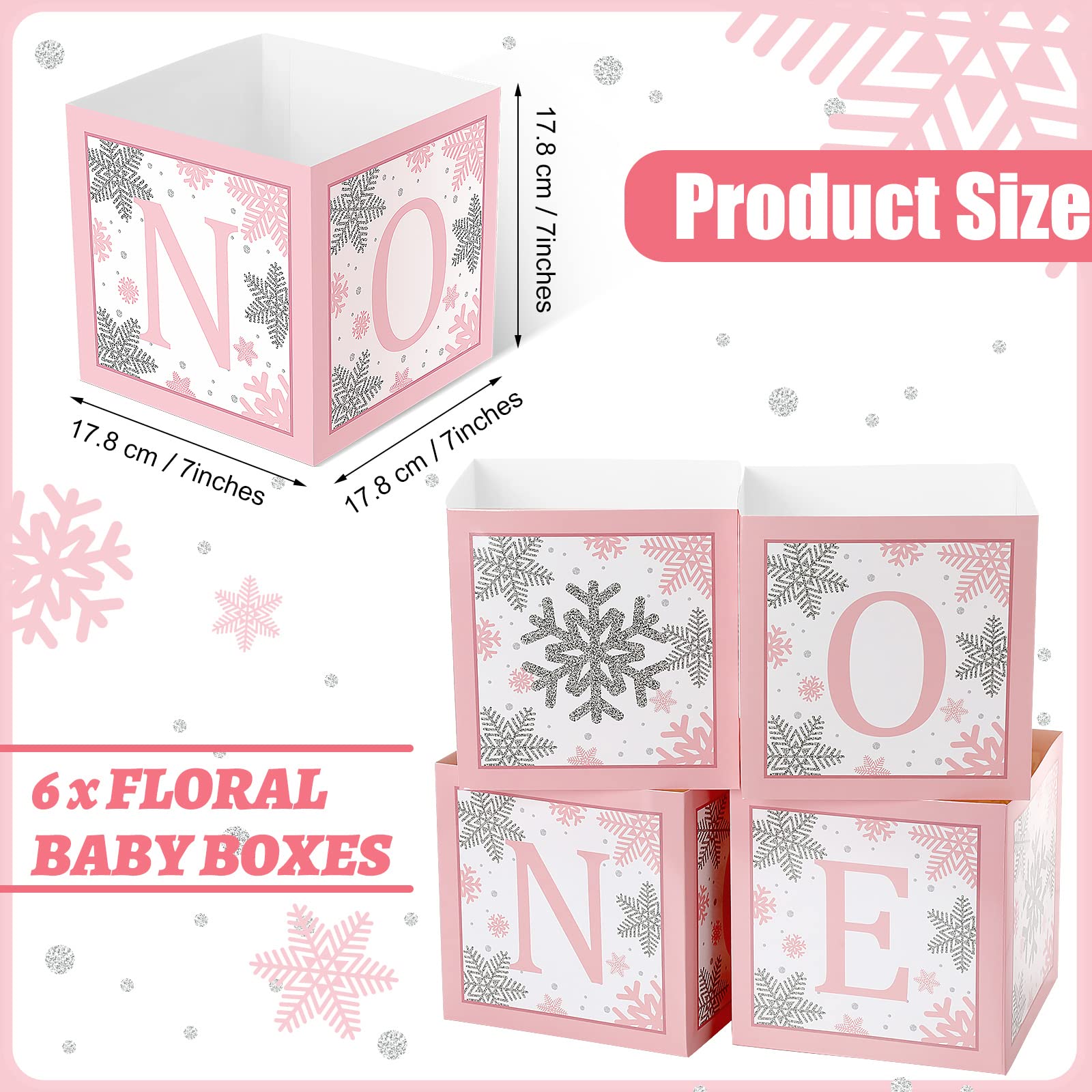 6 Pcs Winter Onederland Snowflake 1st Birthday Decorations Set - Floral Centerpiece Boxes for Baby Shower, Girl or Boy First Birthday Party Decor - Perfect for Table Centerpieces, Cake Display & Photo Backdrop Scenes