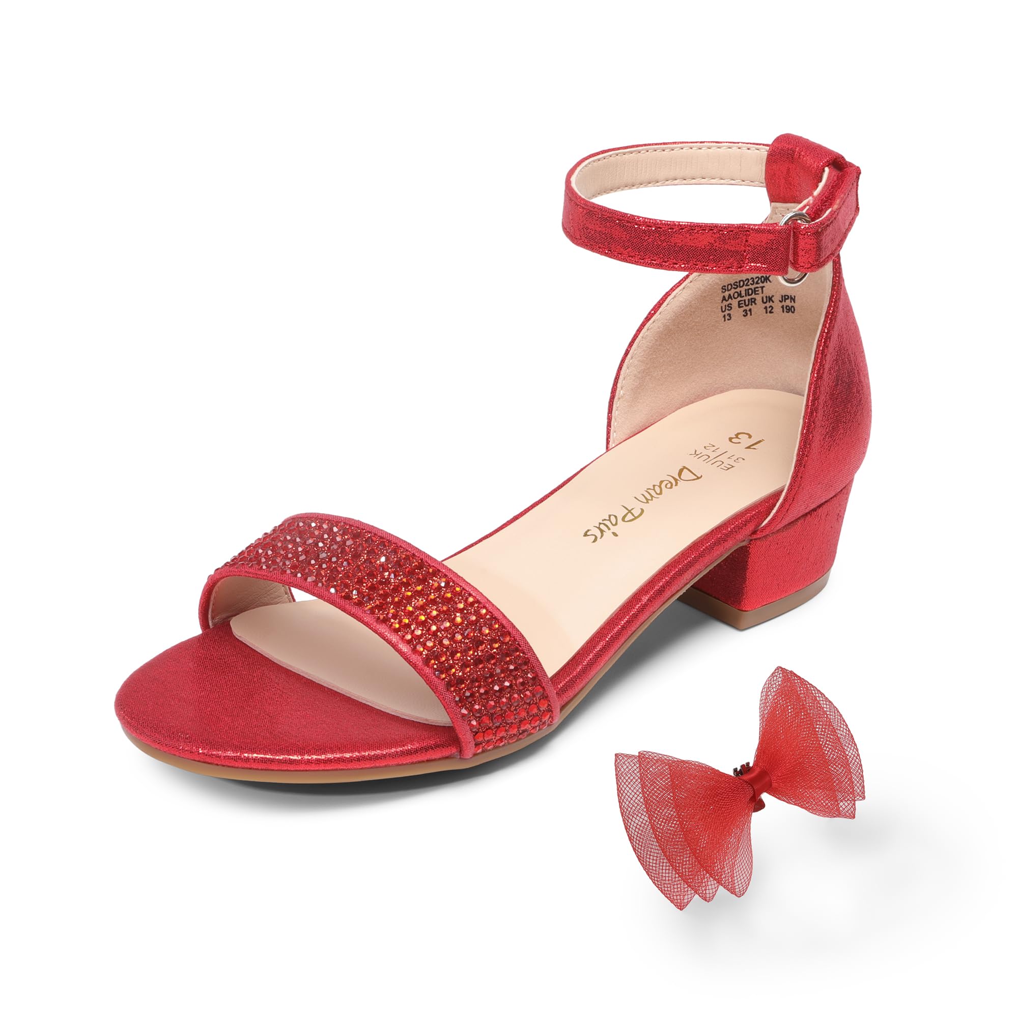 DREAM PAIRS Girls' Low Heel Sandals with Ankle Strap & Interchangeable Bow - Flower Wedding Party Dress Shoes for Toddler/Kids | Perfect for Special Occasions, Birthday Celebrations & Flower Girl Outfits
